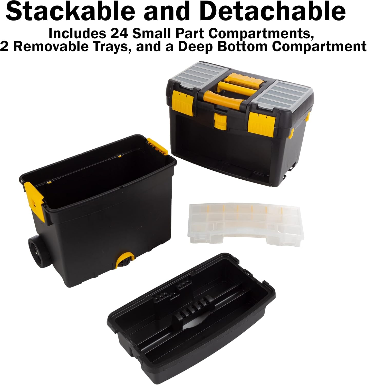Rolling Tool Box with Wheels, Foldable Comfort Handle, and Removable Top – Toolbox Organizers and Storage by Stalwart