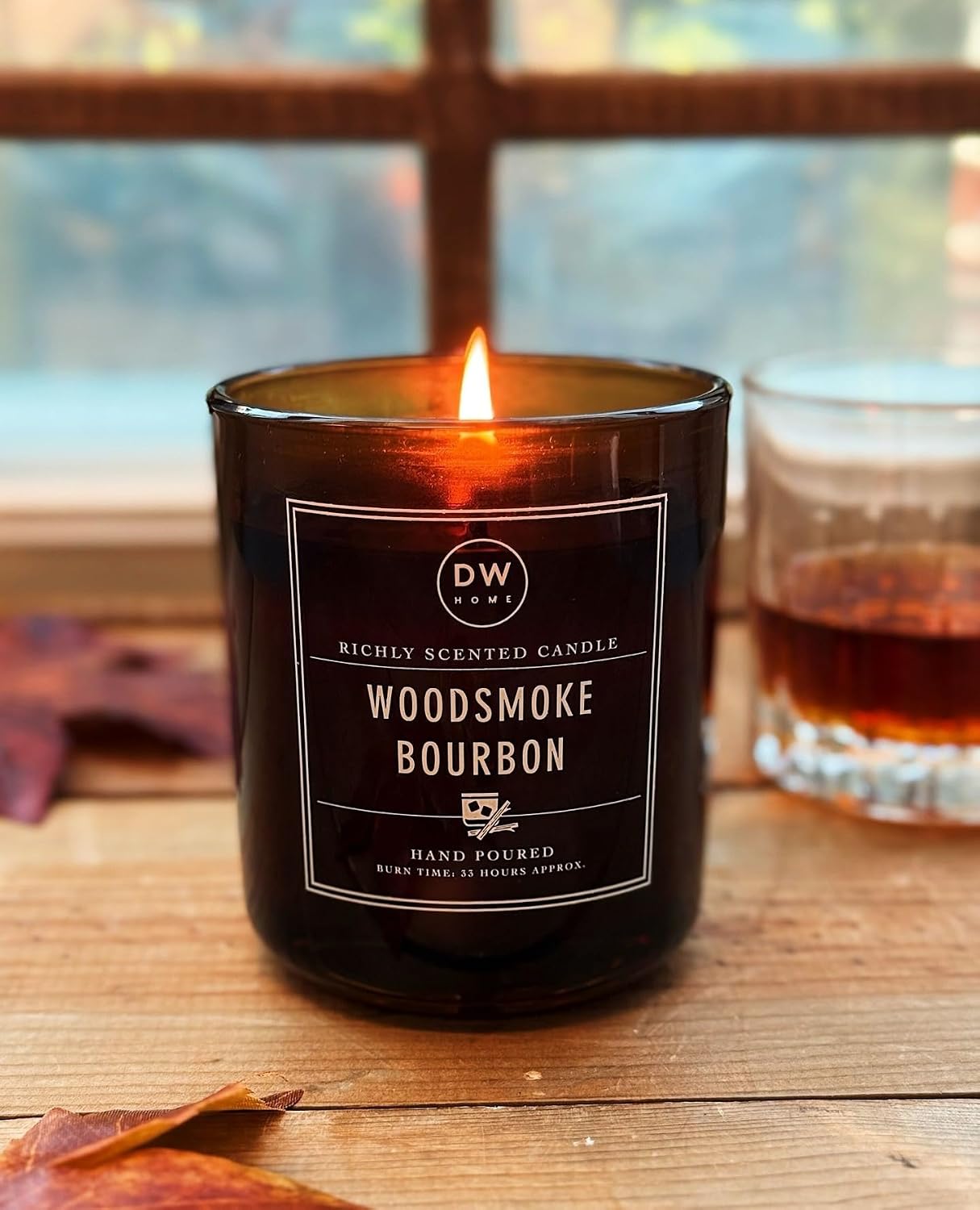 DW Home Warm Tobacco Pipe Scented Candles, 15 oz Large Double Wick Jar, Up to 56 Hour Burn Time, Strong Long Lasting Woodsy Fragrance, Gifts for Men & Women