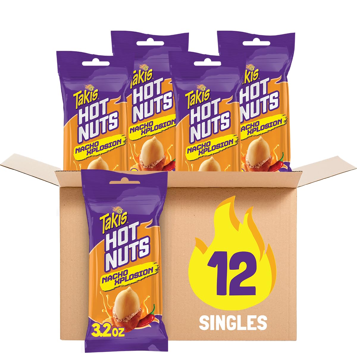 Takis Fuego Hot Nuts 12 pc / 3.2 oz Snack Size Box, Hot Chili Pepper & Lime Flavored Extreme Spicy Double-Crunch Peanuts
