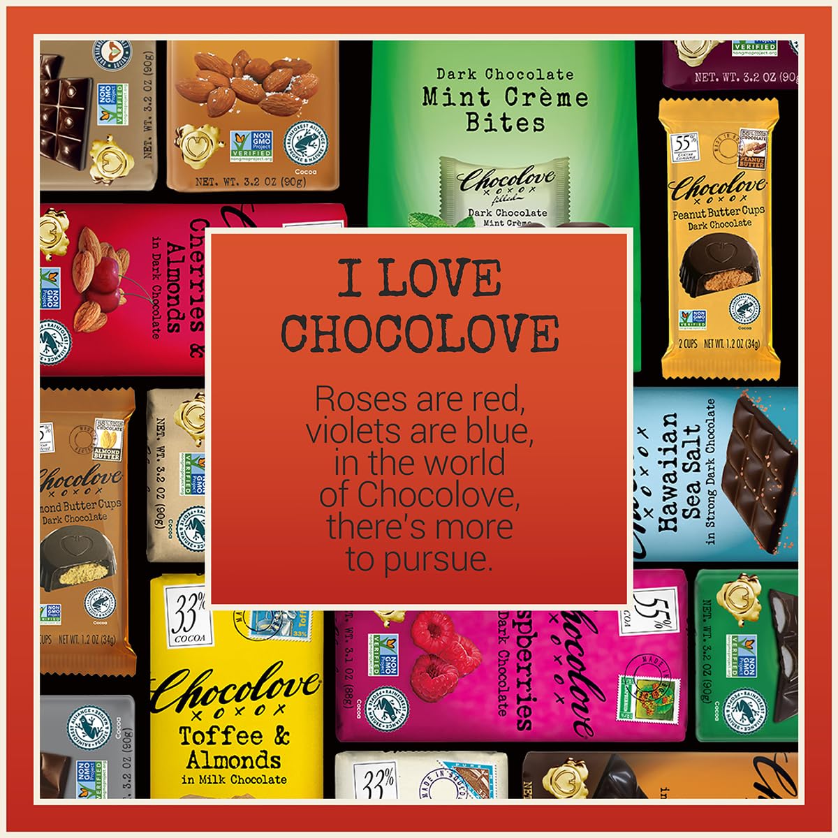 Chocolove Creamy Milk Chocolate Bars | 33% Cocoa | Crafted with Silky Premium Chocolate | Non-GMO, & Gluten-Free, 3.2 oz Bar (12 Pack)