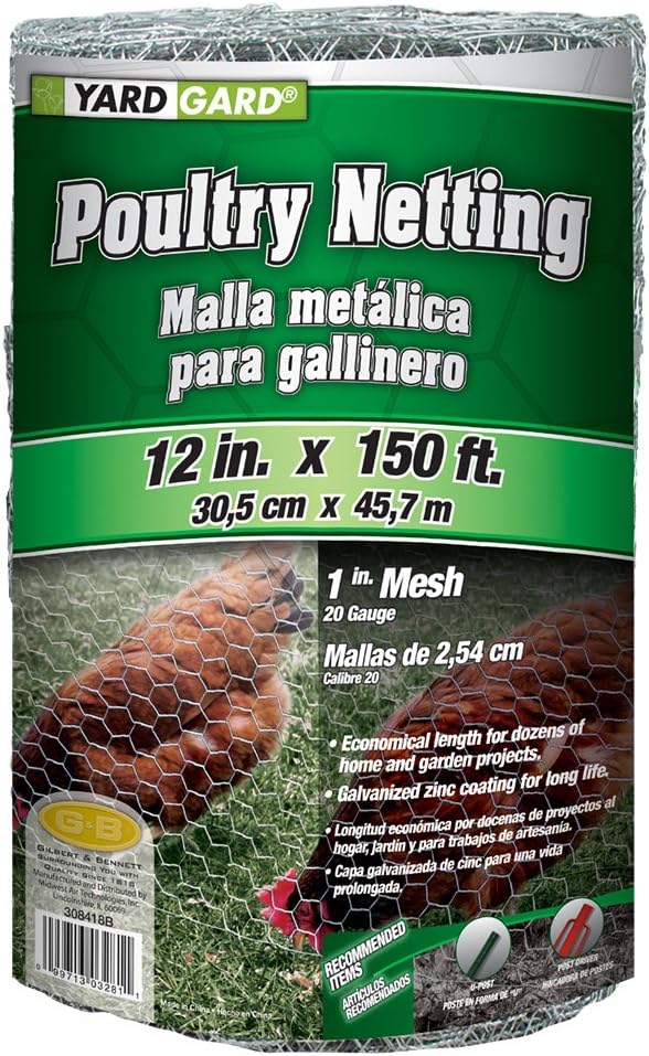 YARDGARD 1 Inch Poultry Netting, Chicken Wire Fence, 20 Gauge Galvanized Steel, Rabbit Fencing, Bird Enclosures, Garden Protection and Plant Support, 24 Inches x 150 Feet