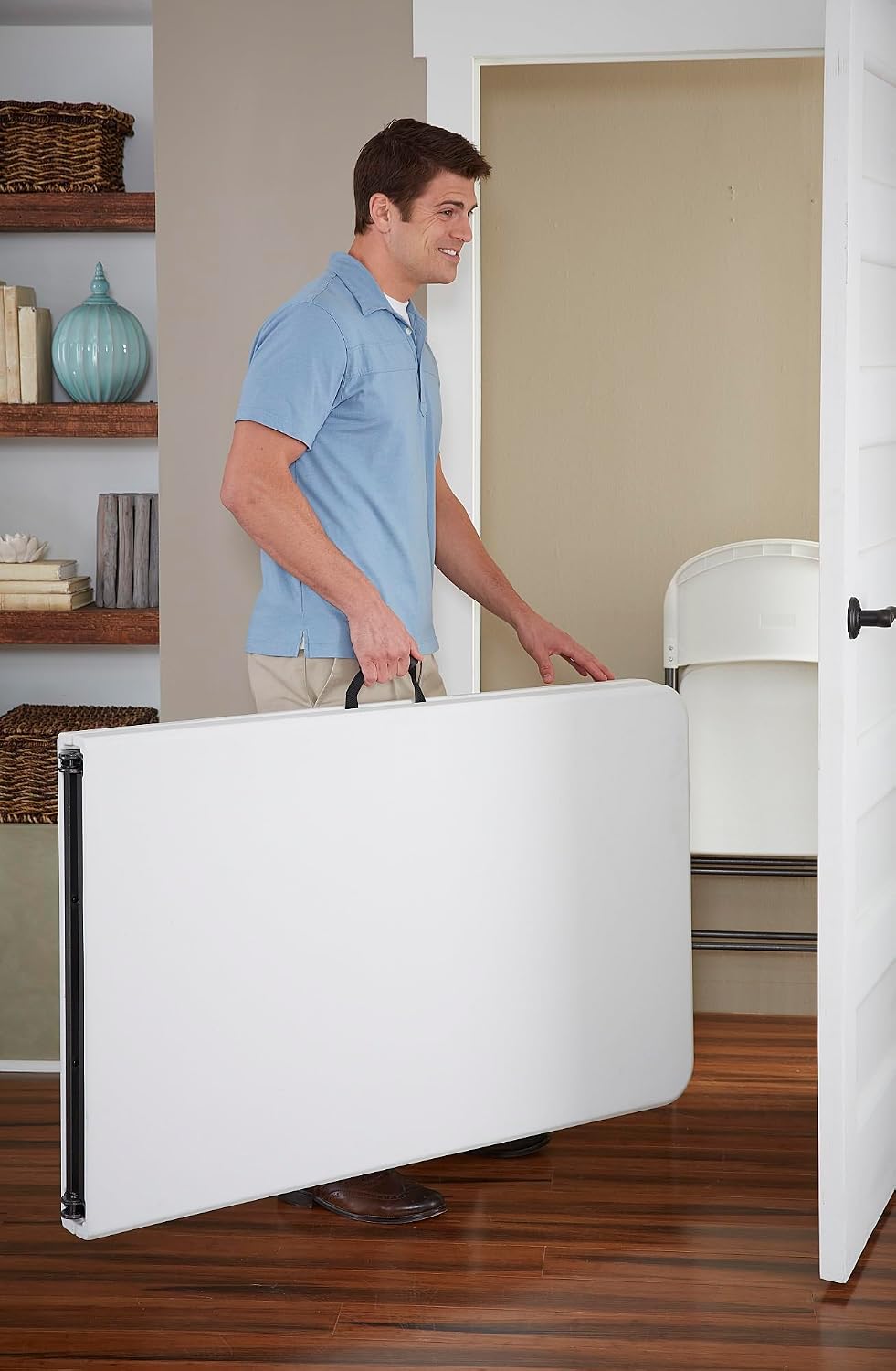 Cosco 6ft Fold-in-Half Blow Molded Folding Table, Indoor/Outdoor, Comfort Handle, Lightweight Plastic Construction - White