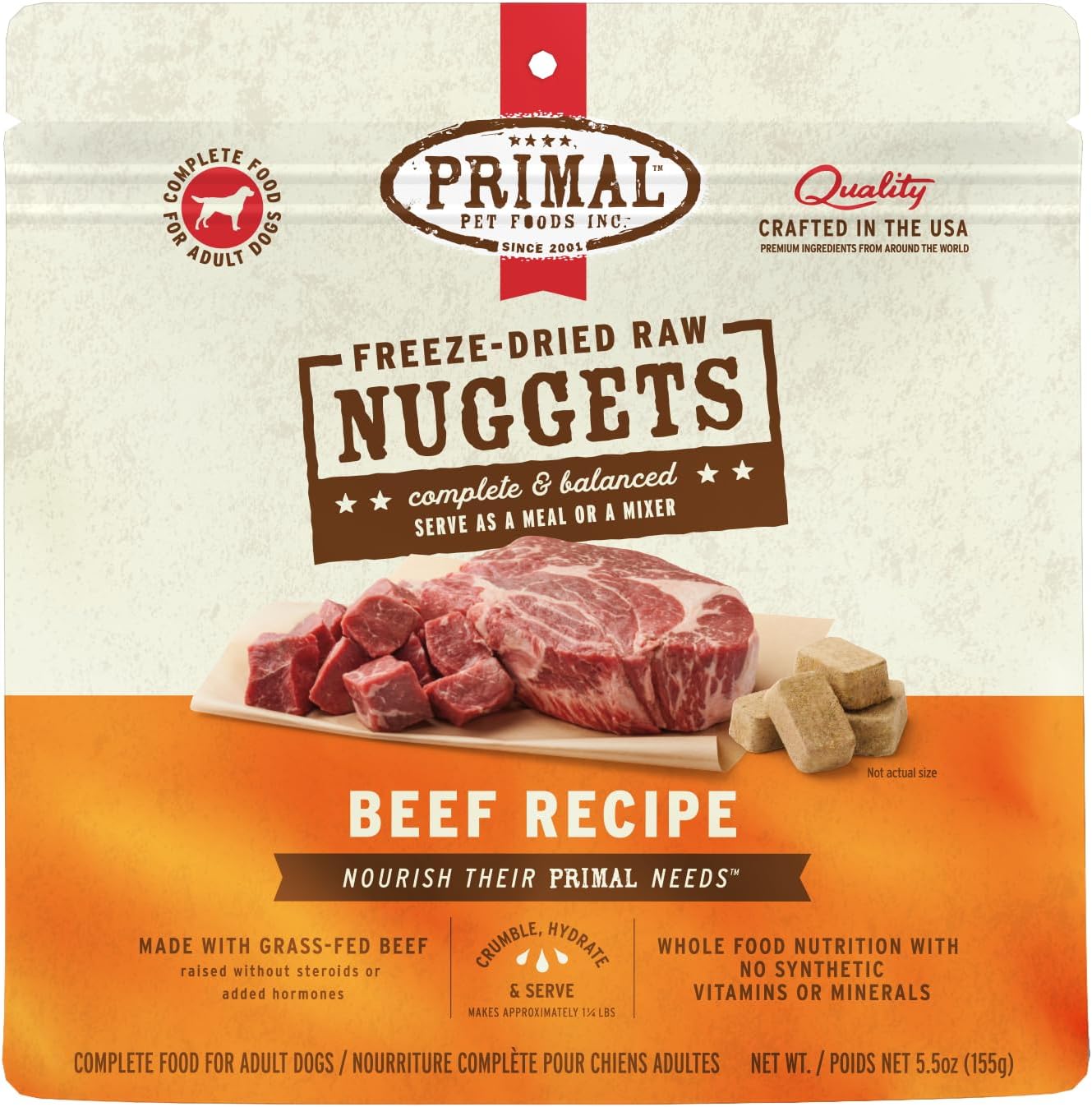 Primal Freeze Dried Raw Dog Food Nuggets, Beef, 14 oz | Complete & Balanced Nutrition, Meal, Topper or Treat, Grain-Free, High Protein, No Synthetic Vitamins & Minerals