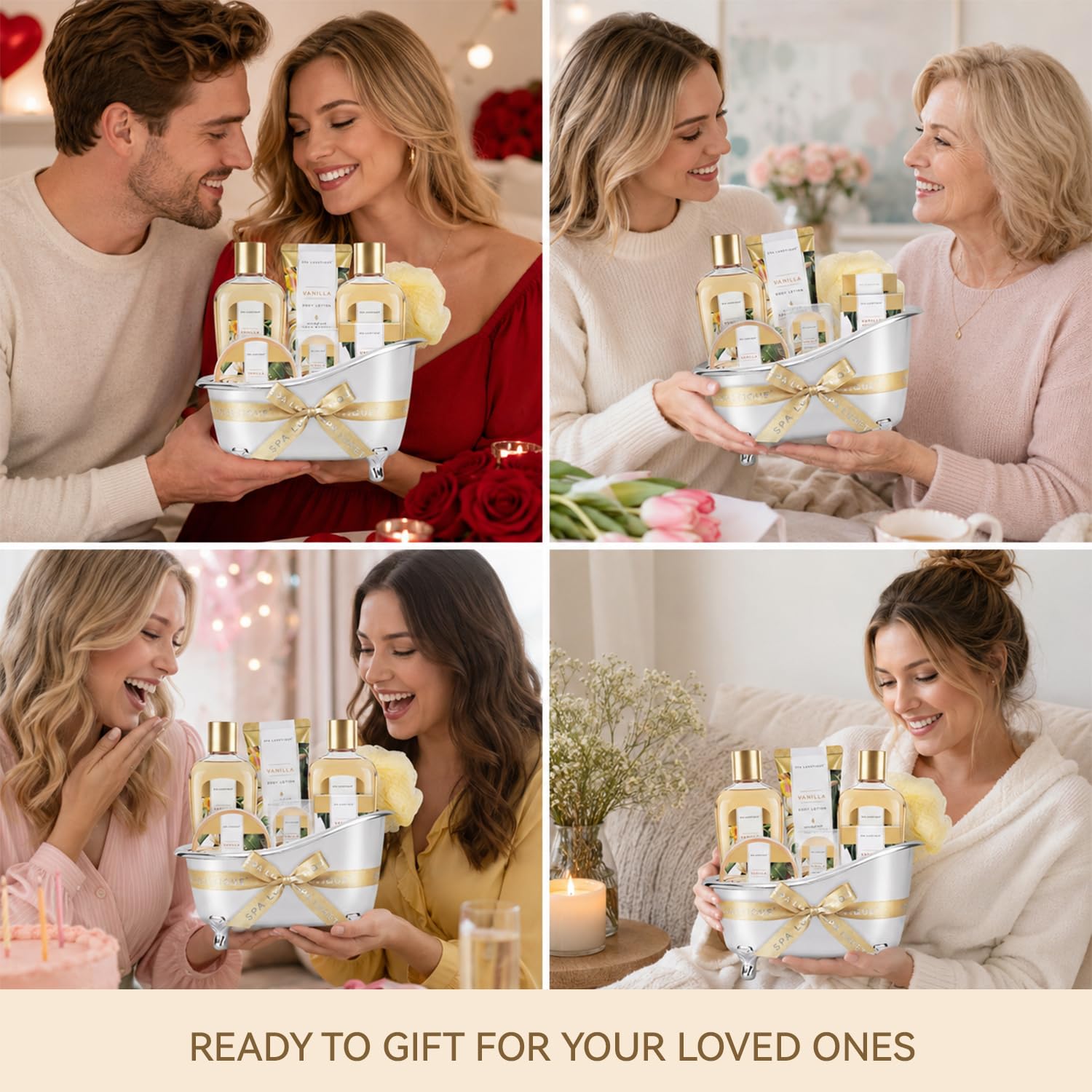 Self Care Gifts for Women, Spa Luxetique 8pcs Daisy Bath and Body Gift Baskets for Her, Bath Set with Bubble Bath, Lotion, Christmas Gifts for Mom