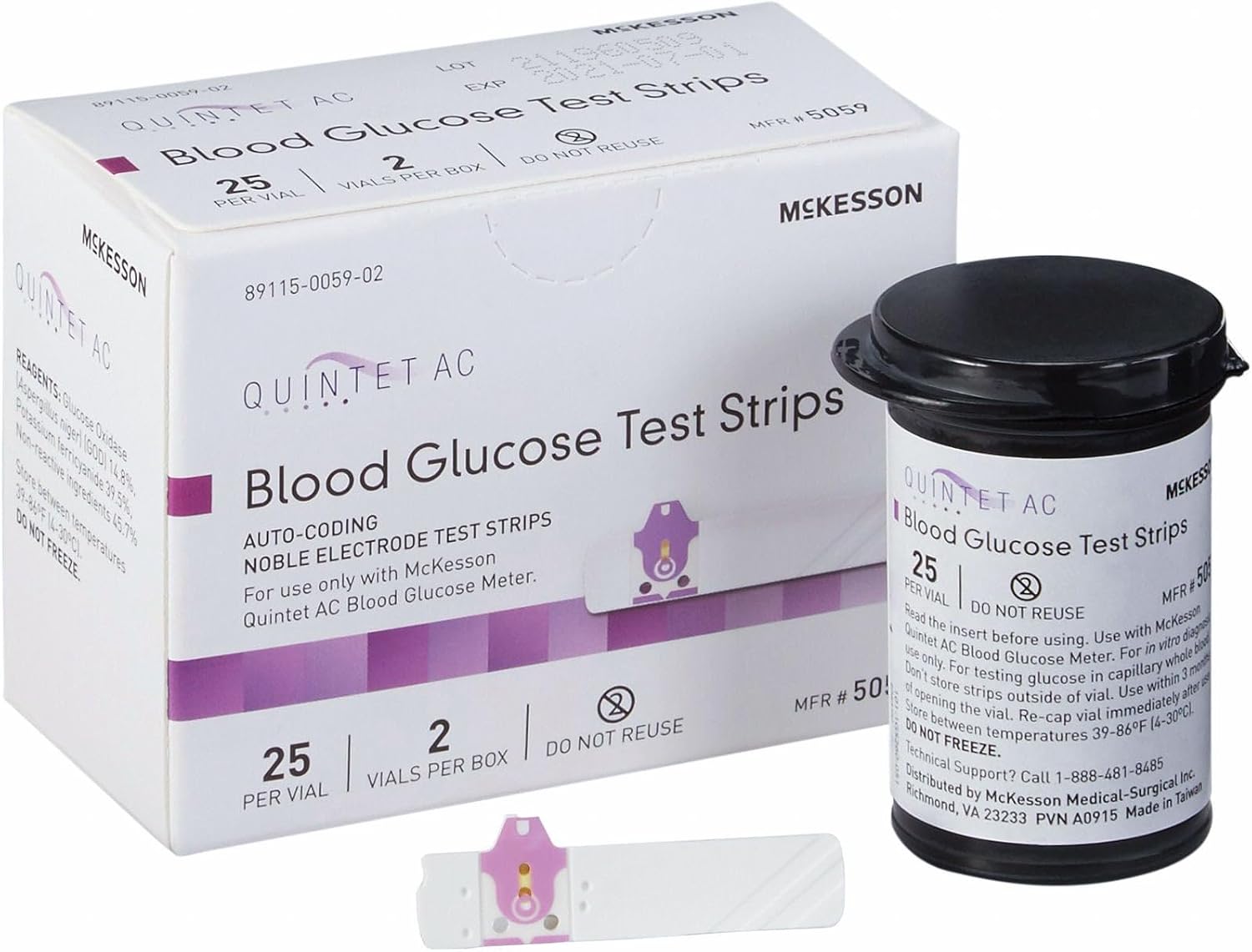 McKesson Quintet AC Blood Glucose Test Strips, 1 pk | Auto Coding, Noble Electrode Strips, for Self-Testing