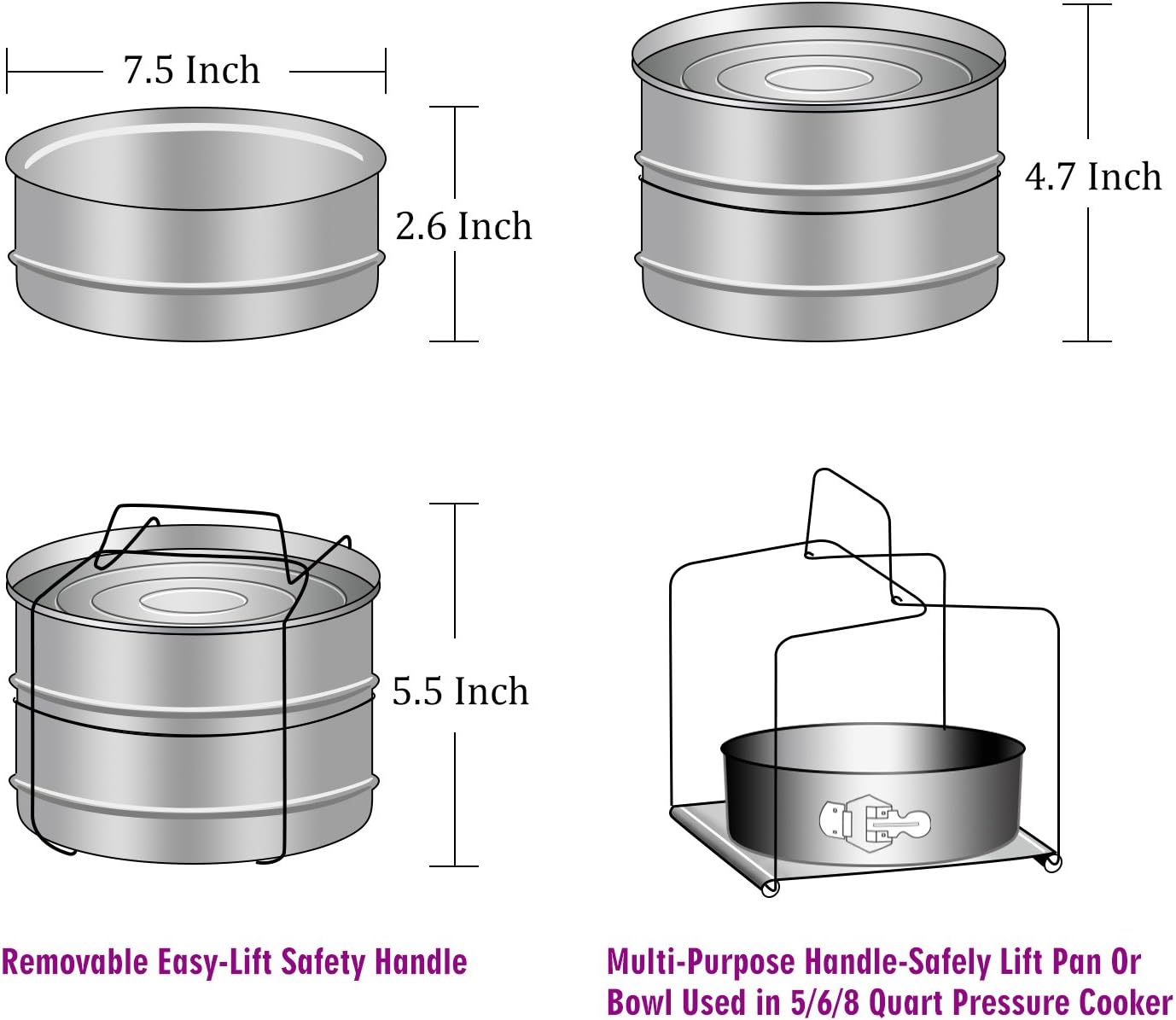 Aozita Stackable Steamer Insert Pans with Sling for Instant Pot Accessories 6/8 qt - Pot in Pot, Baking, Casseroles, Lasagna Pans