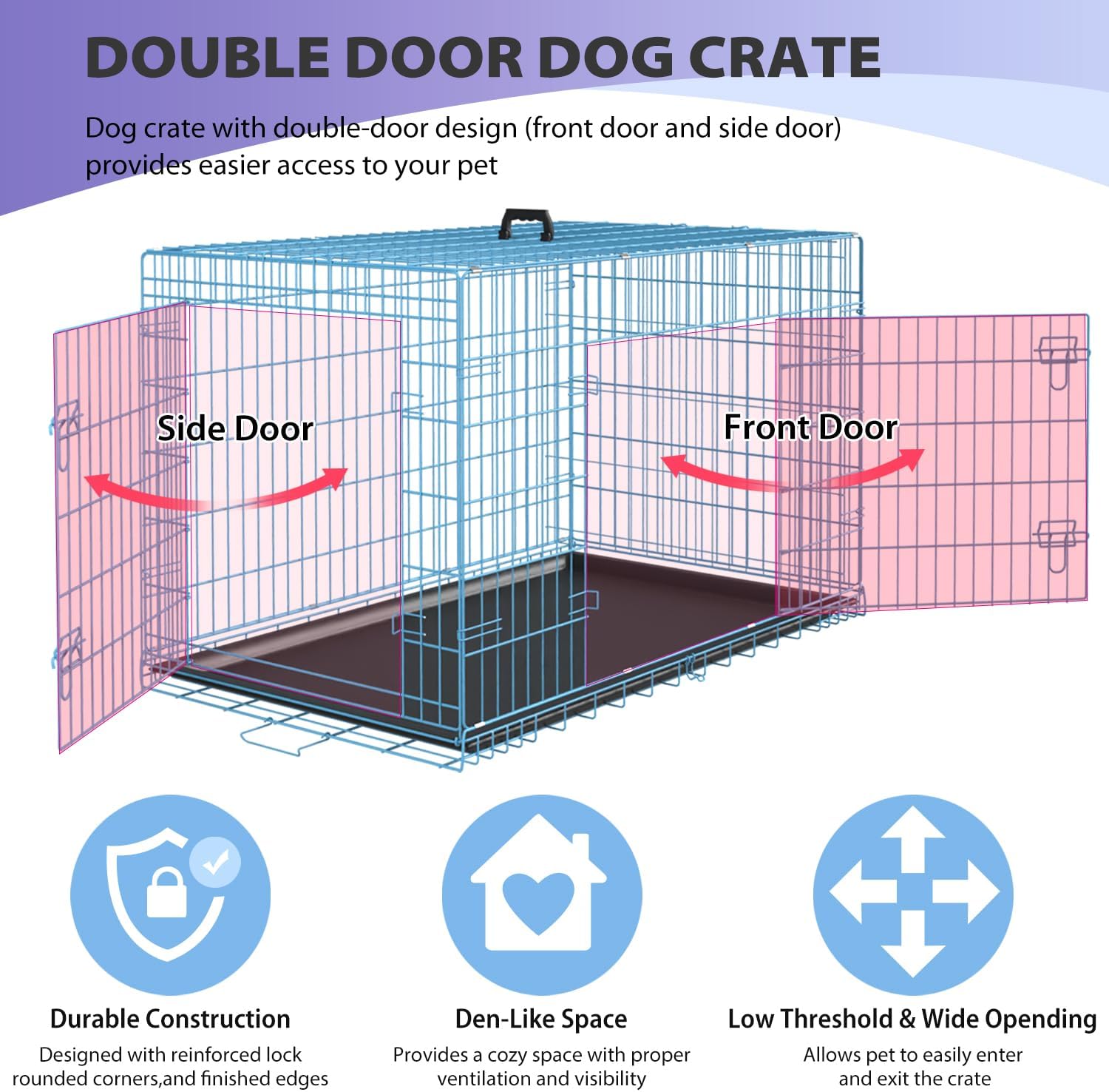 BestPet | Dog Crate | 48" | Black | Foldable Metal Kennel with Double Doors