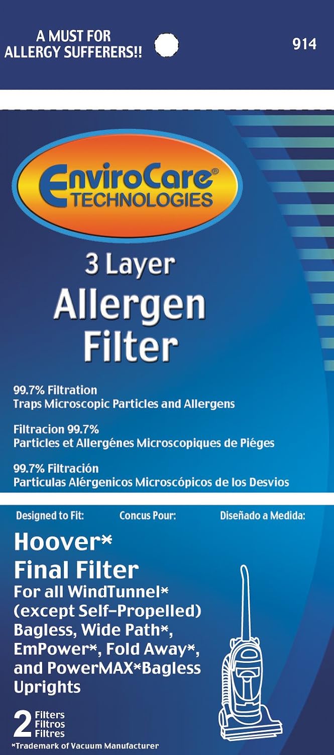 EnviroCare Premium Replacement 3 Layer Final Vacuum Cleaner Filters made to fit Hoover Windtunnel Uprights