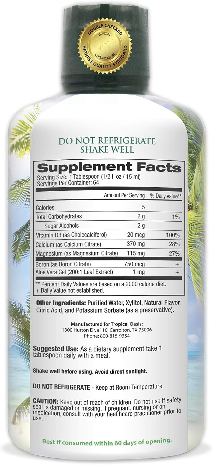 Tropical Oasis Liquid Calcium Magnesium - Natural Formula w/Support for Strong Bones - Liquid Vitamins w/Calcium