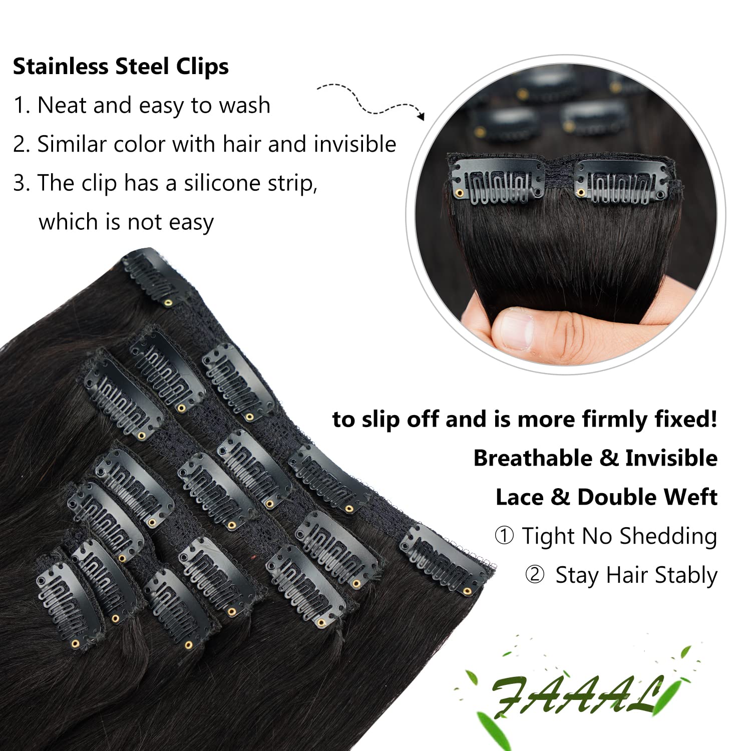 22" Clip in Human Hair Extensions Full Head 200g 10 Pieces 22 Clips Light Brown Double Weft Brazilian Real Remy Hair Extensions Thick Straight (22"