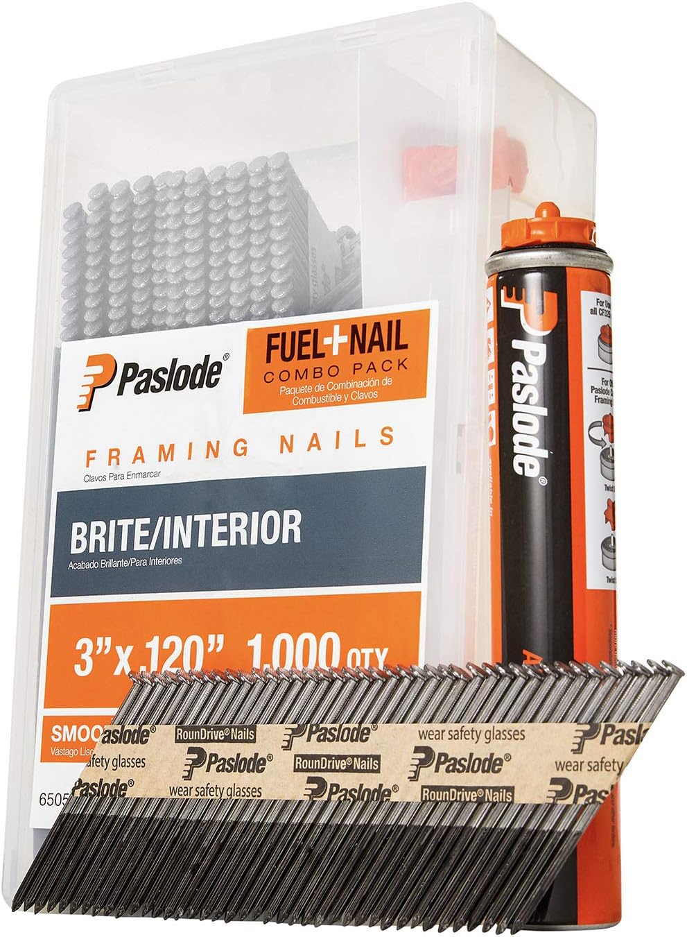 Paslode, Framing Nails and Fuel Pack, 650524, 3 inch x .120 Gauge, Smooth Brite, 1 Fuel Cell and 1,000 Nails