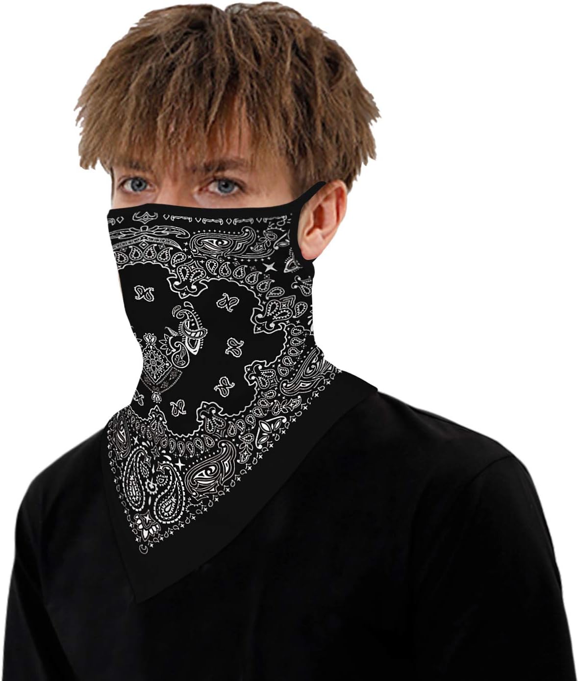 YAYOUREL Neck Gaiter Face Mask Bandanas for Men Women UV Face Scarf Cover Ear Loop Hole Facemask for Fishing Running Cycling