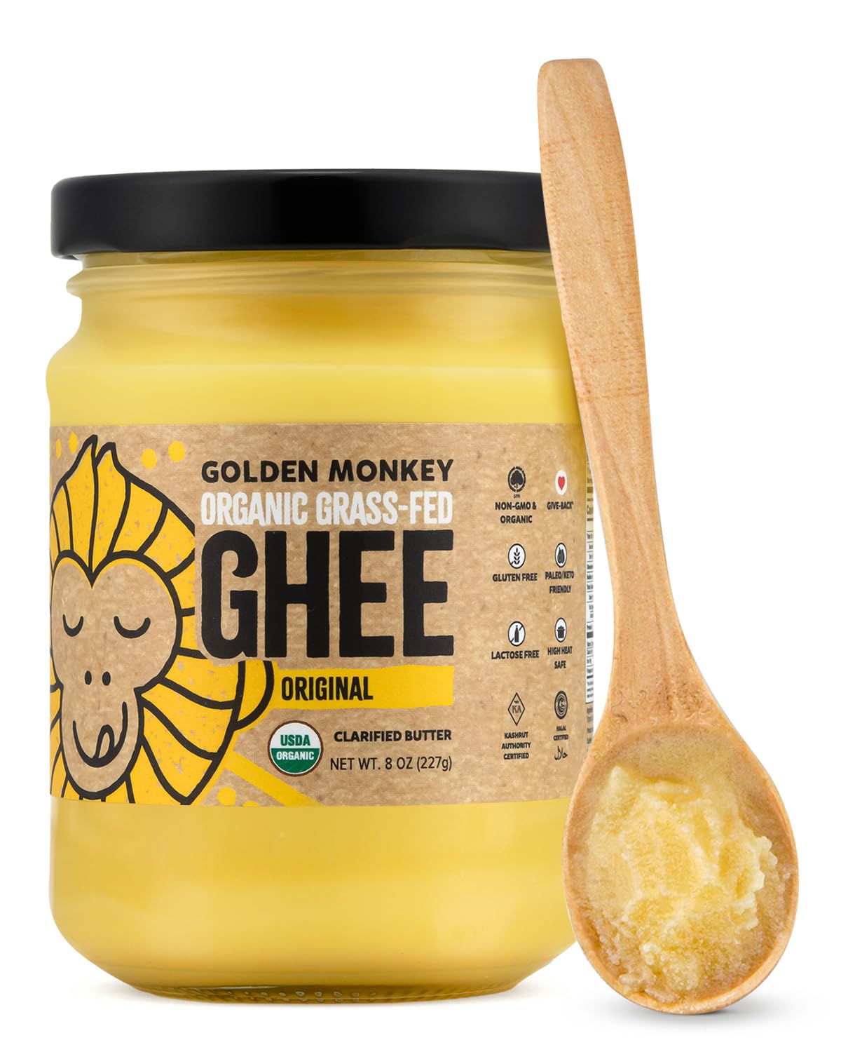 GOLDEN MONKEY Organic Ghee Butter – Grass Fed Clarified Butter for Cooking, Baking