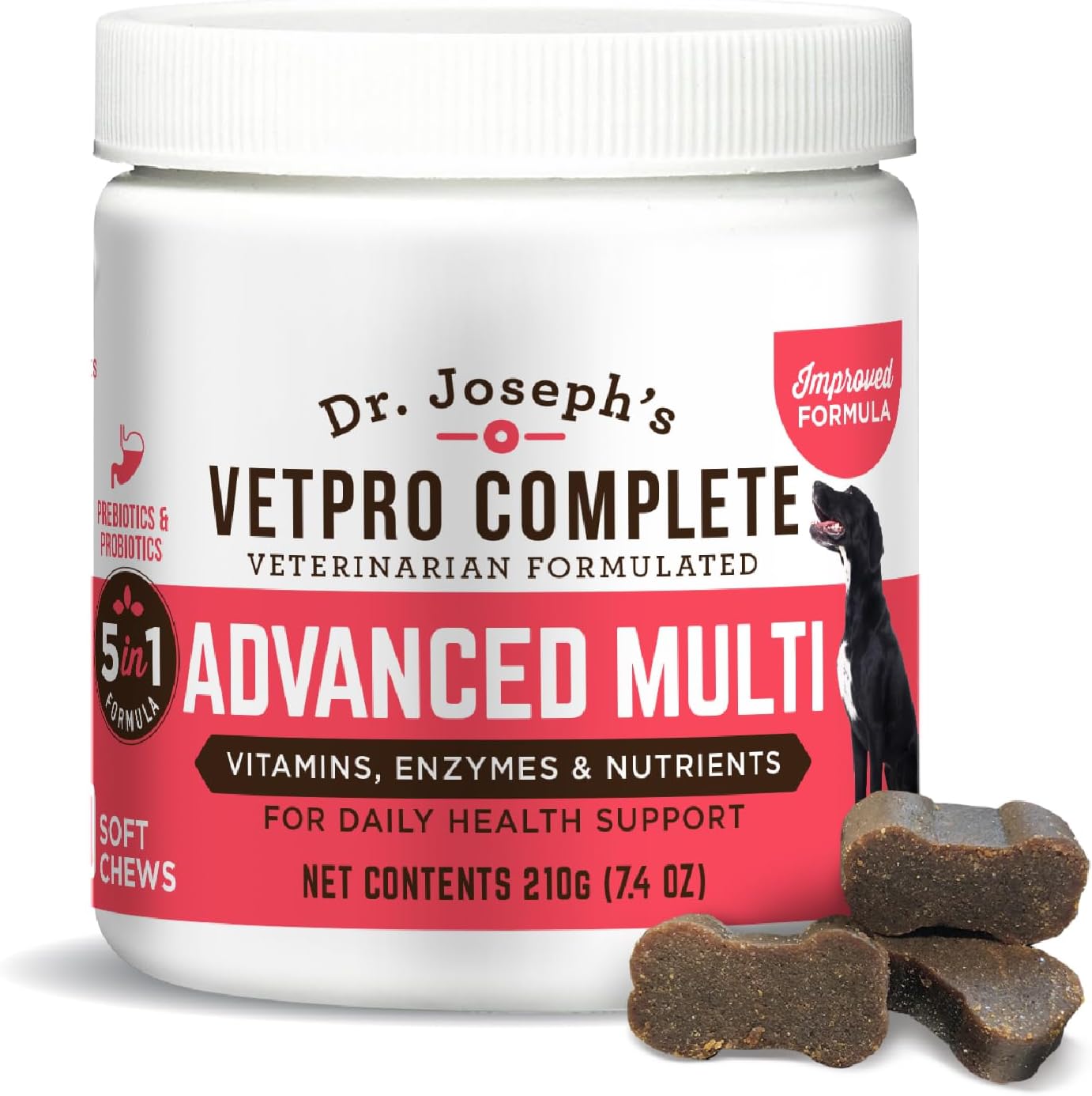 Dr. Joseph's VetPro Complete Multivitamin Dog Supplement, 120 Count (Large Dog 60 Day Supply), 5in1 Chew with Vitamins, Enzymes & Nutrients