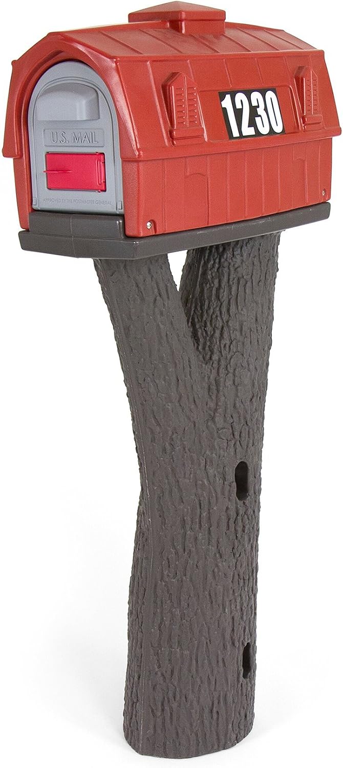 Simplay3 Rustic Home Plastic Residential Cabin Mailbox & Post Mount Combo Kit with 2 Access Doors - Sandstone, Made in USA