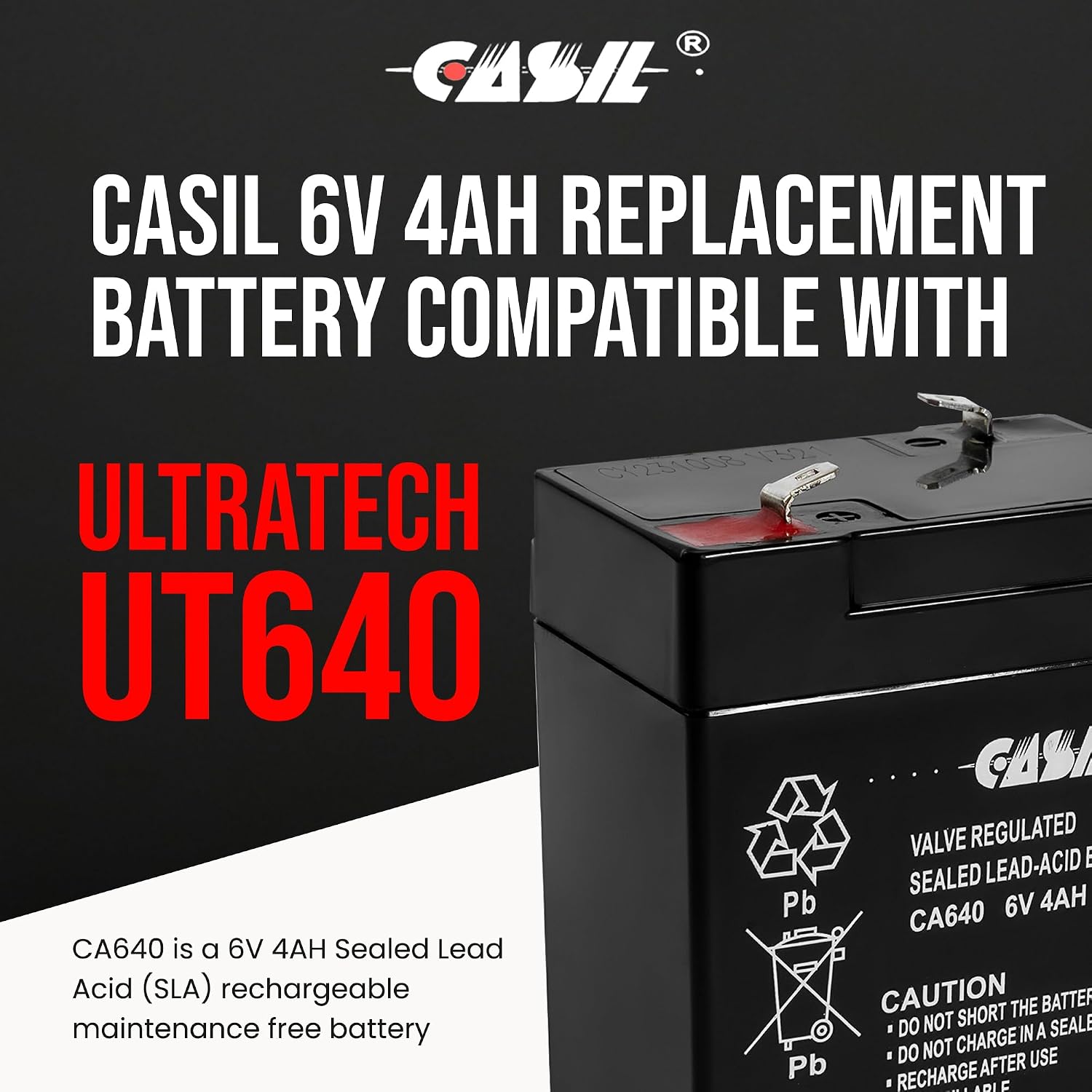 Casil 6V 4Ah SLA Battery – Rechargeable Sealed Lead Acid AGM – F1 Terminal – Replacement for Power Wheels, Deer Feeders, Emergency Lights