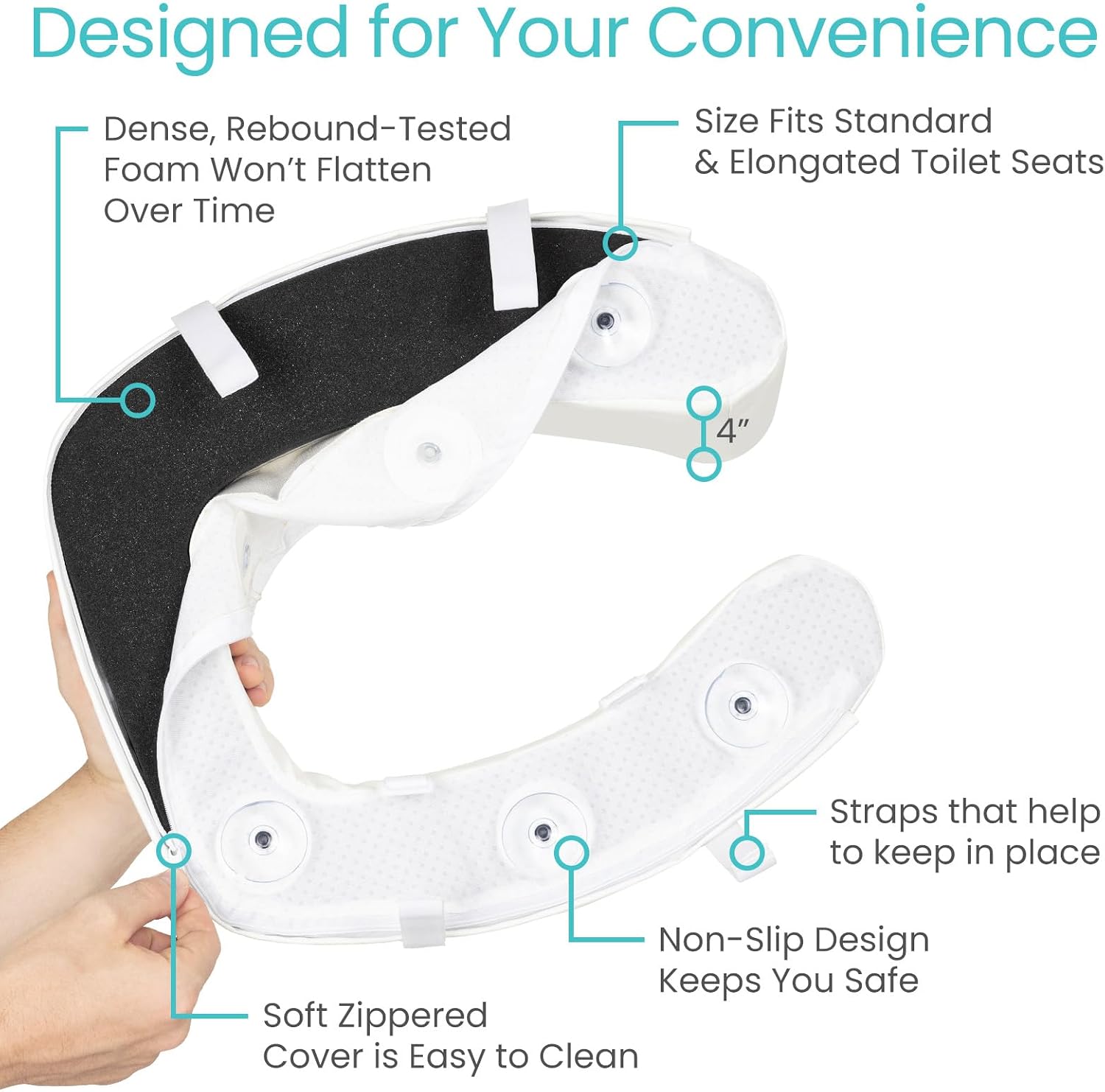 Vive Toilet Seat Cushion (Soft Cushioned Foam) - Easy Clean Soft Padded