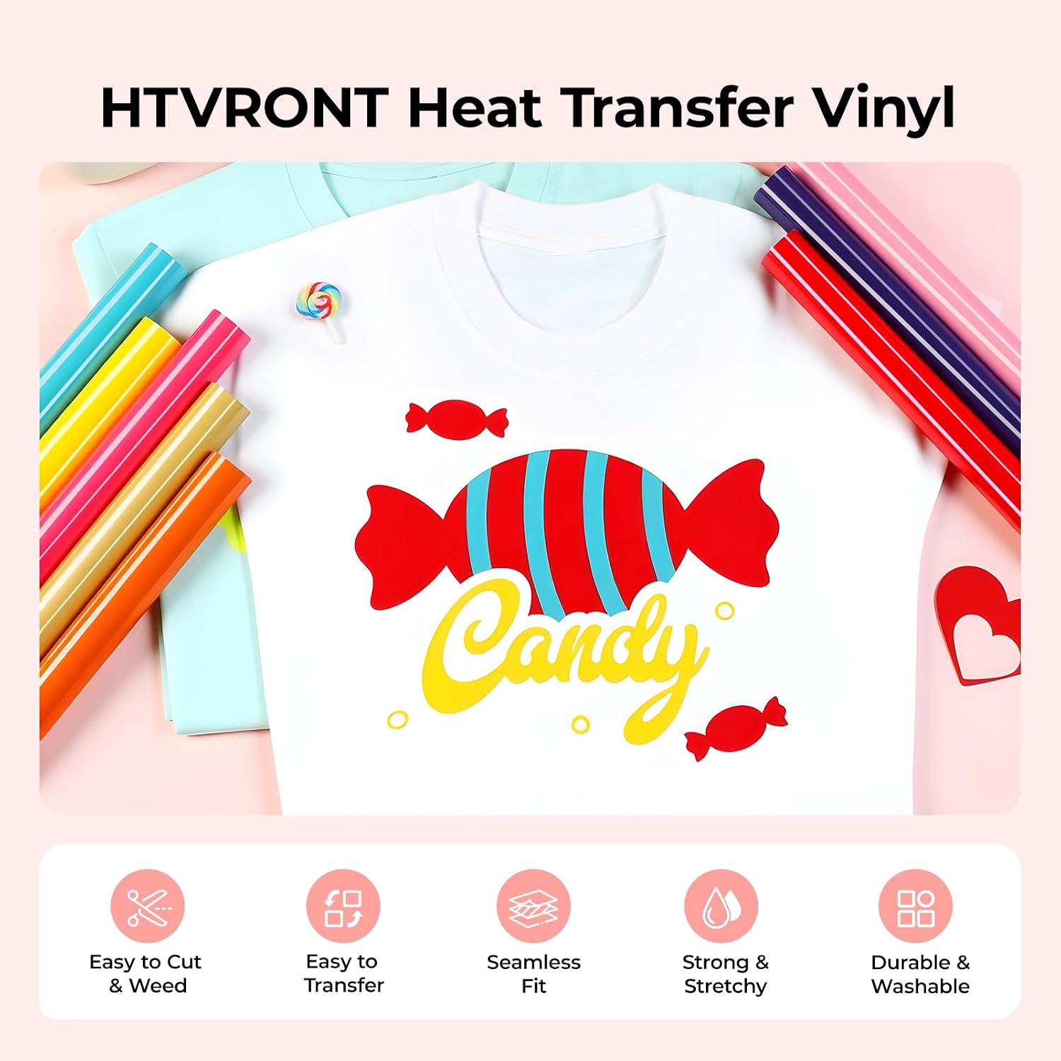 HTVRONT HTV Roll Heat Transfer Vinyl - 12" x 8ft Black HTV Vinyl for Shirts