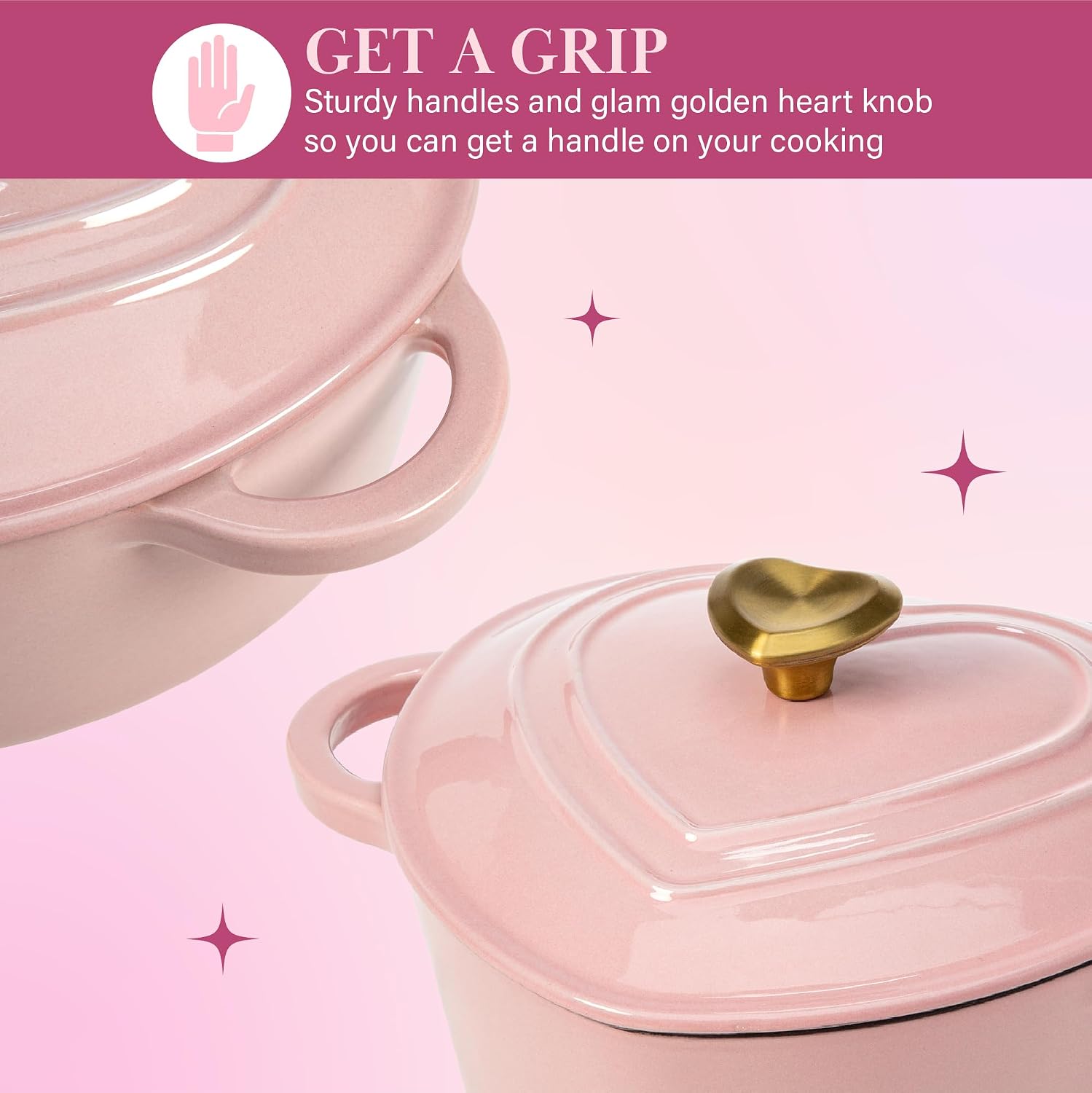 Paris Hilton Enameled Cast Iron Dutch Oven Pot with Lid, Heart-Shaped Dutch Oven, Durable Cast Iron Pot with Dual Handles, Oven Safe to 500°F, Works on All Stovetops, 2-Quart, Cream