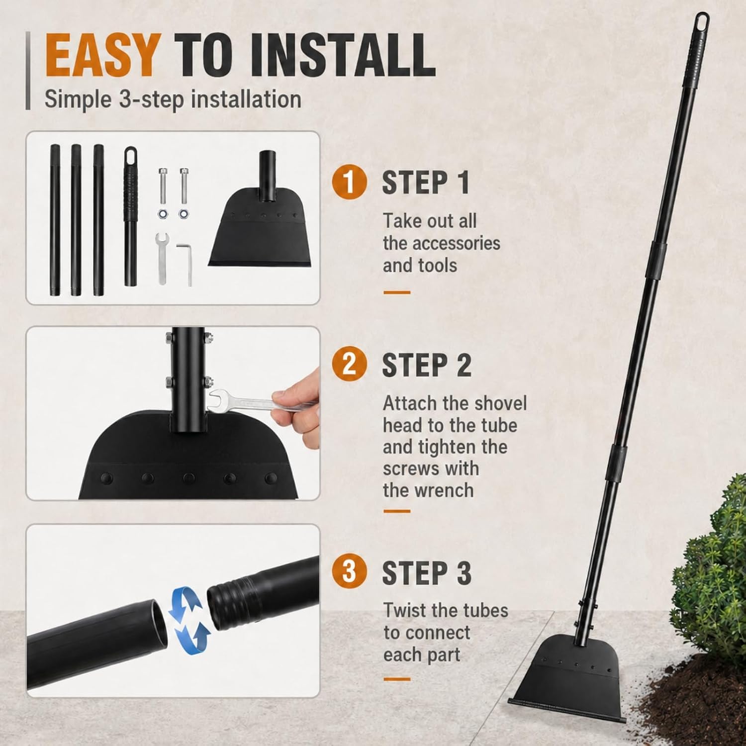 Garden Flat Shovel, 54 Inch Heavy Duty Ice Scraper Chopper | Multifunctional Garden Cleaning Scraper with Adjustable Handle