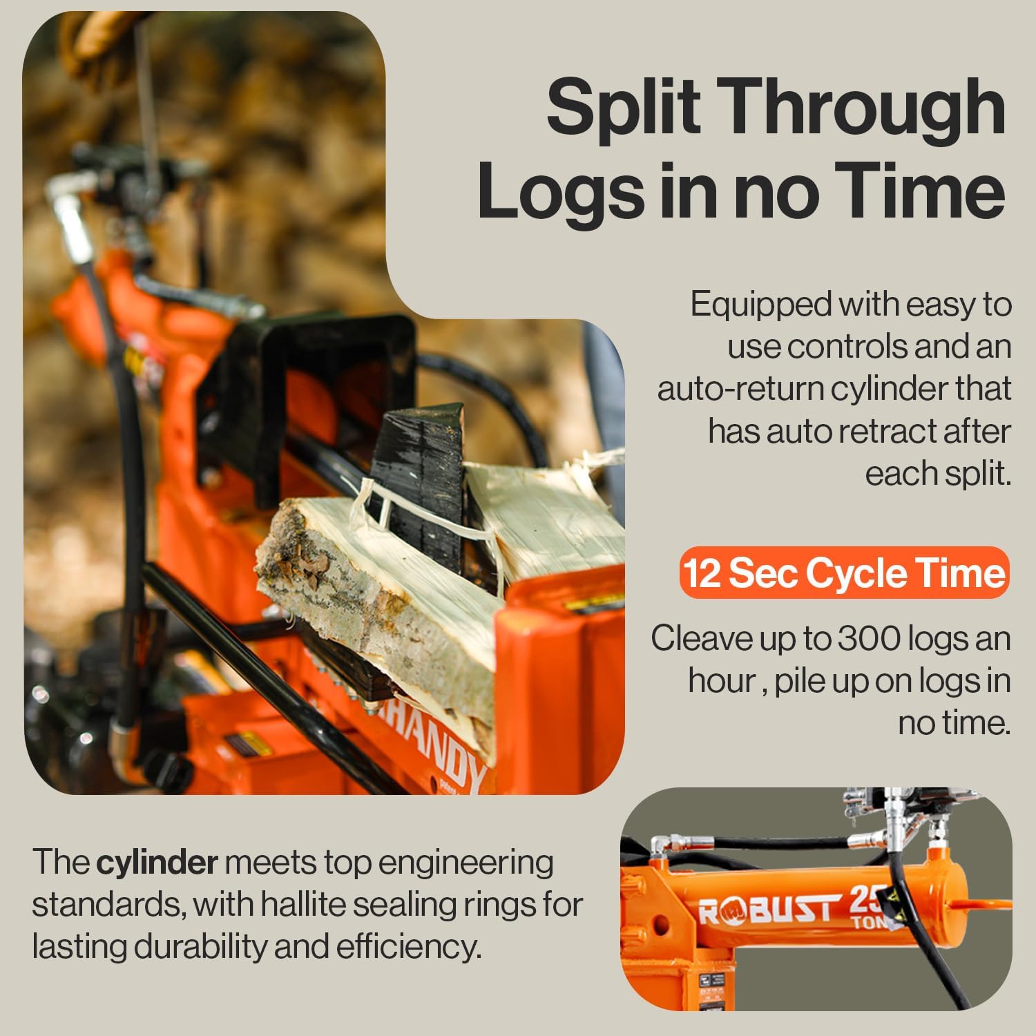 SuperHandy Portable 25 Ton Gas Log Splitter with 7HP Engine, Bucher Gear Pump