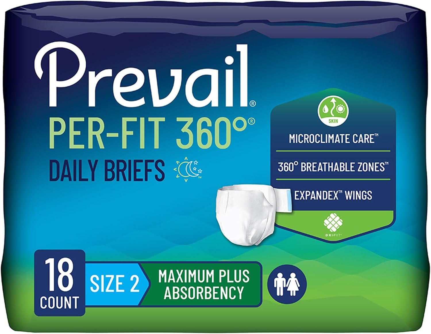 Prevail Per-Fit 360 Incontinence Briefs, Maximum Plus Absorbency, Size Three, 60 Count