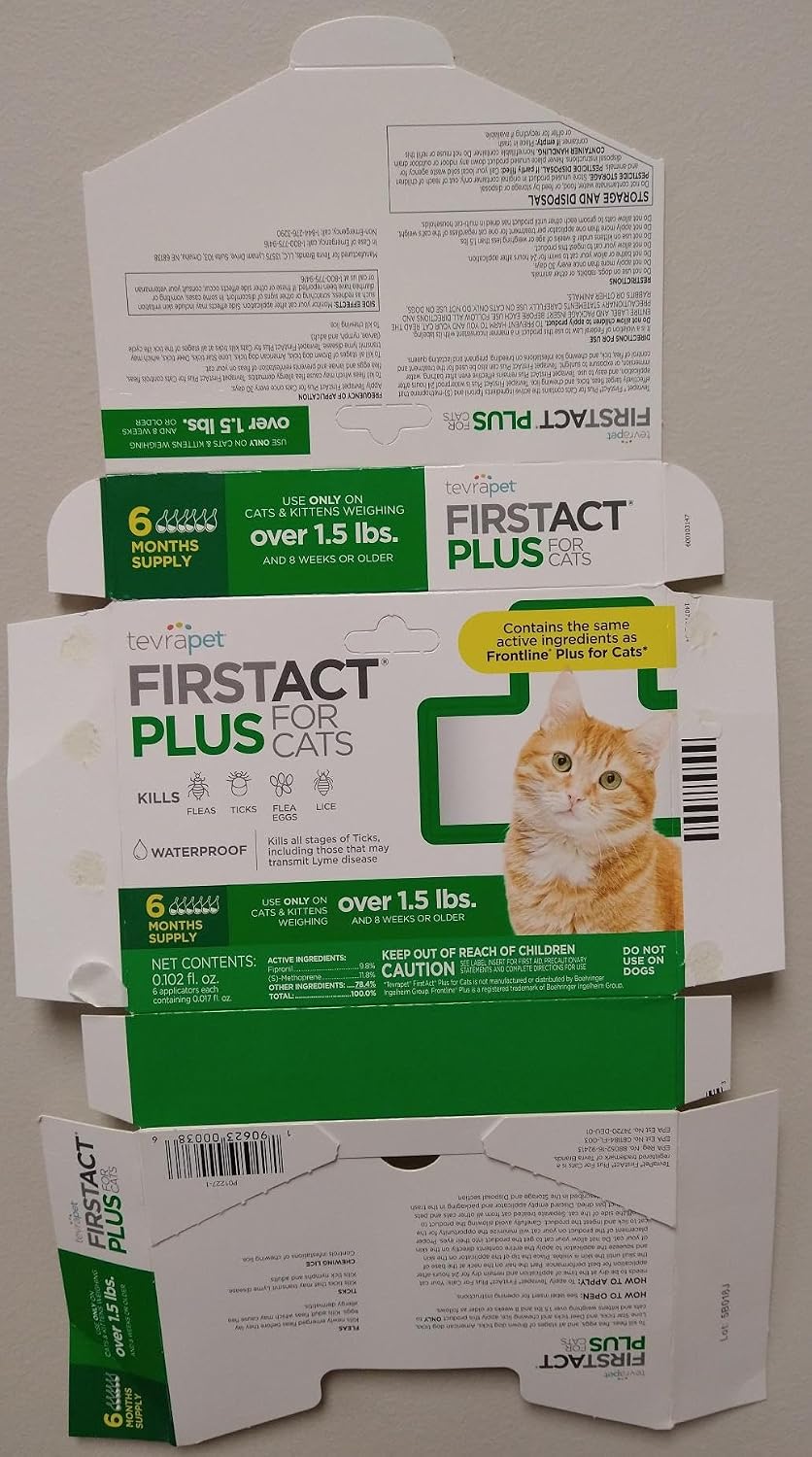 TevraPet FirstAct Plus Flea and Tick Topical for Cats over 1.5lbs, 3 Dose Waterproof Flea and Tick Control/Prevention for 3 Months