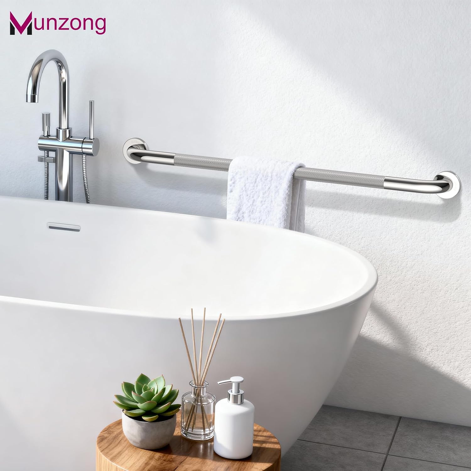 Munzong 3 Pack Commercial Handicap Grab Bars 18" 36" 42" Brushed Nickel | Bathroom Grab Bar for Shower 1.25" Diameter Anti Slip Bathroom Balance Bar Safety Hand Rail for Elderly Injury Senior