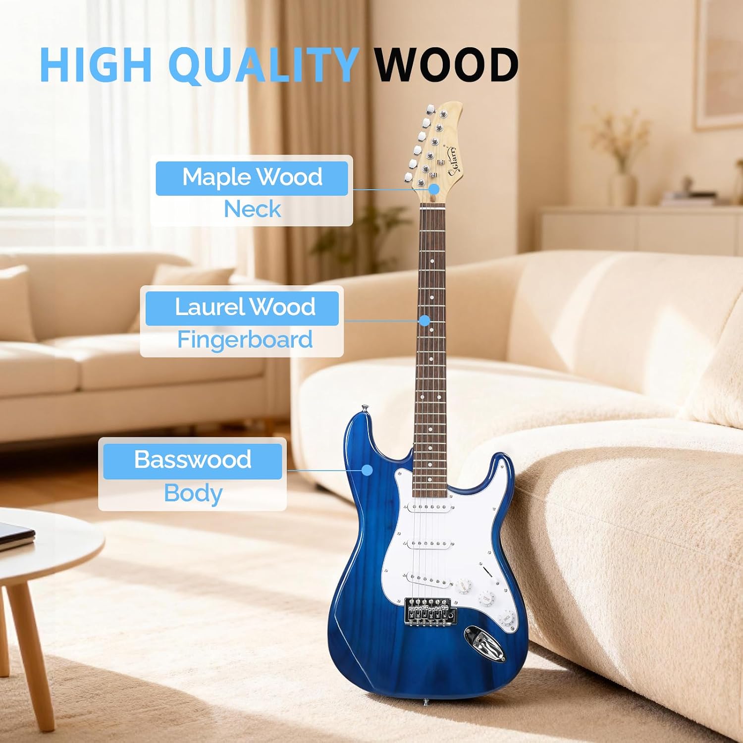 GLARRY Full Size Electric Guitar for Music Lover Beginner with 20W Amp and Accessories Pack Guitar Bag (DARK BLUE, 39" Right Handed)