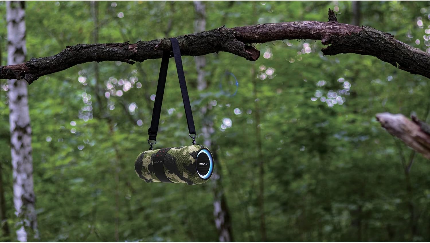 Dolphin Portable Waterproof Bluetooth Speaker, Dual 3" Woofer Boombox, Camo | TWS Technology, Color-Changing Lights, USB/TF/FM/AUX