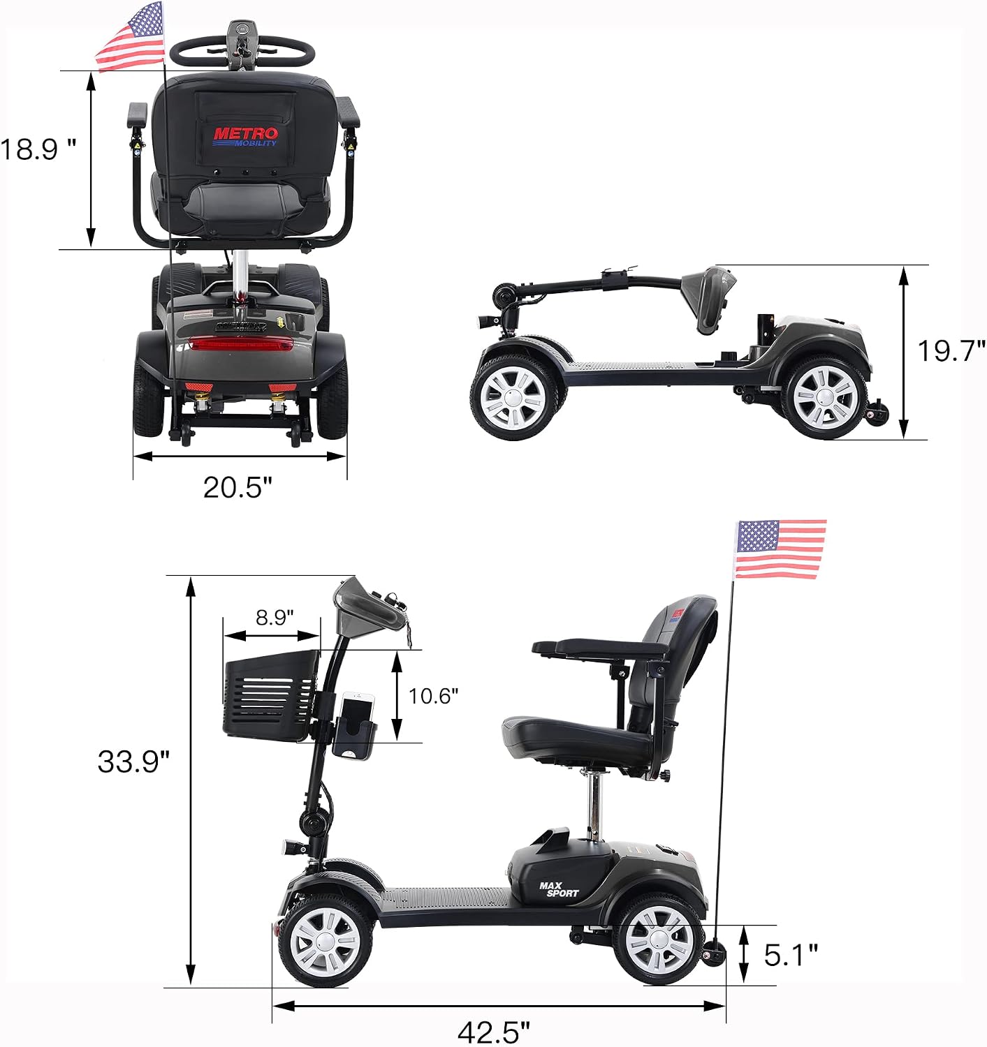 Metro Mobility 4 Wheel Powered Mobility Scooter for Seniors - 300 lbs Capacity Electric Mobility Scooter for Adults - Long Range Power Extended