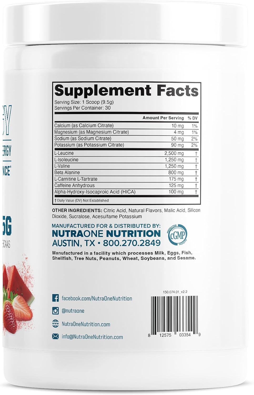 NutraOne Amino Energy BCAA Powder Pre-Workout Supplement with Caffeine Branched Chain Amino Acids to Help Fuel and Recover* (Strawberry Watermelon