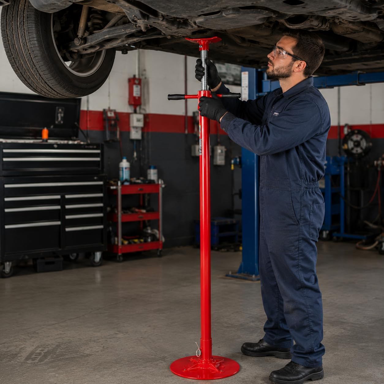 Stark USA Under Hoist Support Lift Jack Stand Wide Base 1/2 Ton 1, 000 lbs Capacity Spin Handle, Self-Locking Threaded Screw