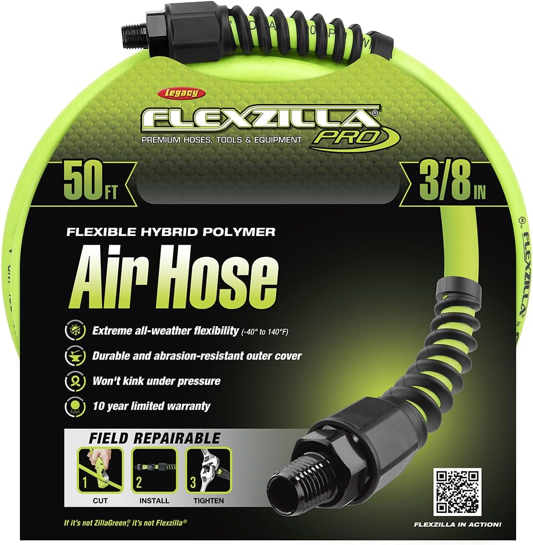 Flexzilla Open Face Retractable Air Hose Reel, 3/8 in. x 50 ft., Heavy Duty, Lightweight, Hybrid, ZillaGreen - L8611FZ