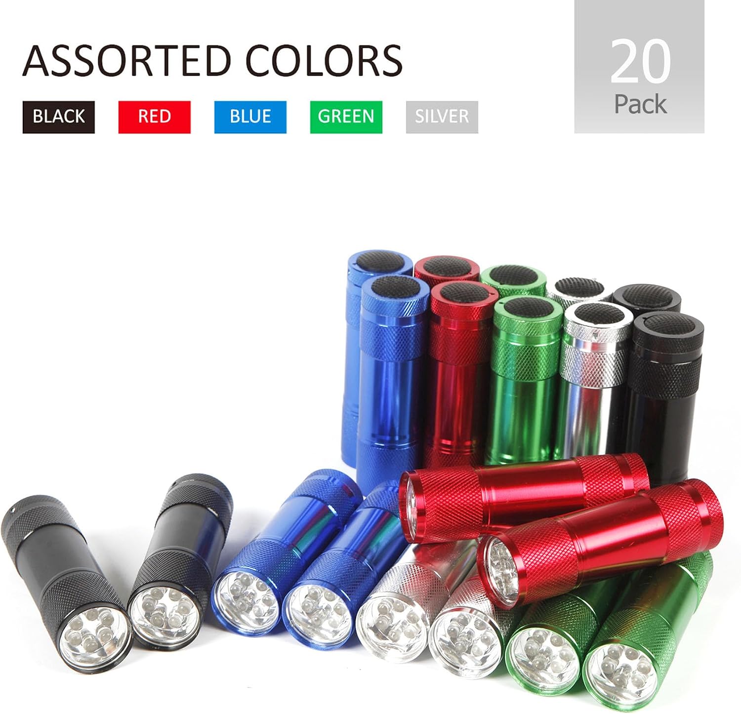 FASTPRO 20-Pack Aluminum 6-LED Flashlights Set with AAA Batteries Included | Mini Flashlights with Lanyard, Flashlights Bulk, Holiday Gifts