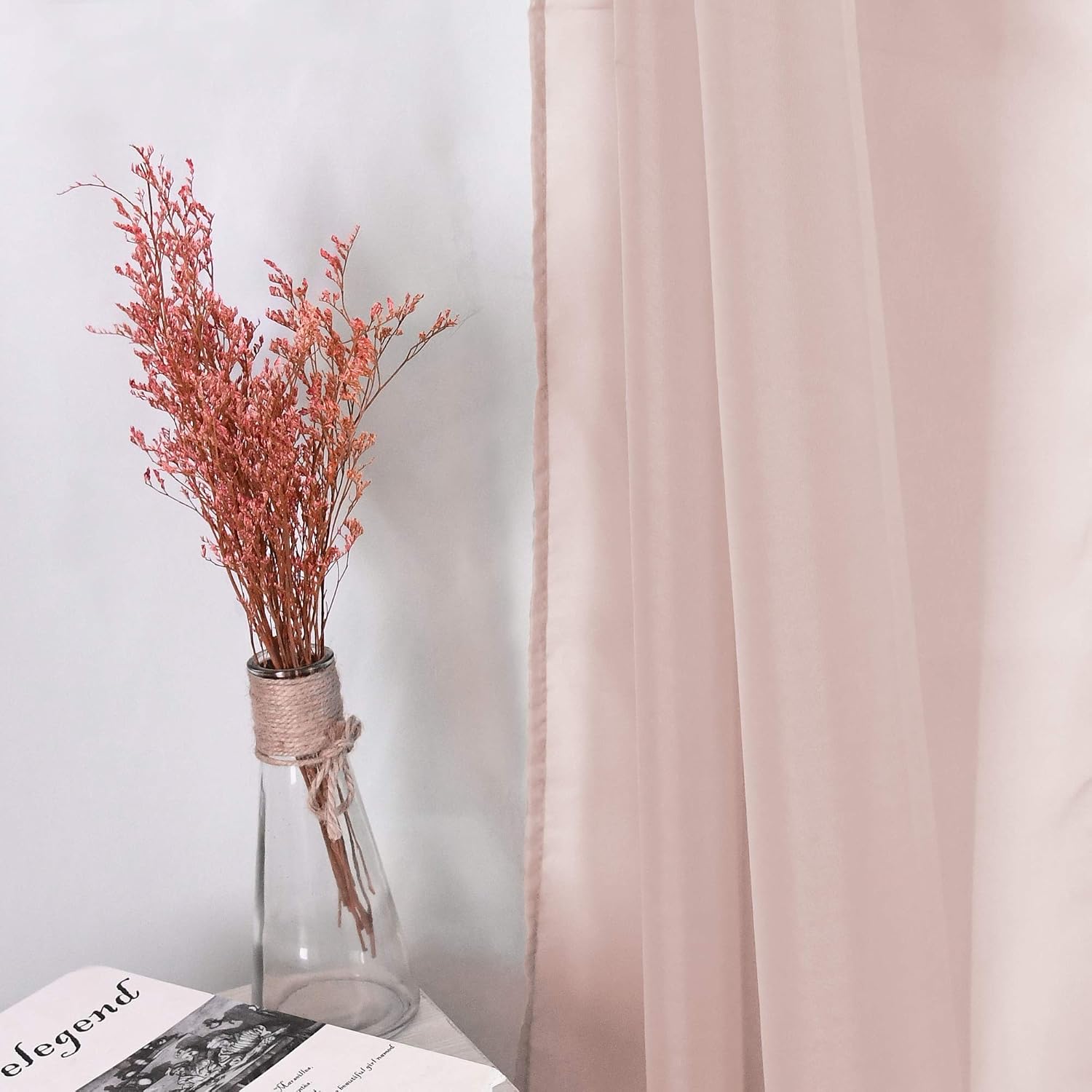HUTO Light Pink Sheer Window Scarf Valances for Girls Room Sheer Soft Voile Curtain Scarves for Wedding Party 216 Extra Long