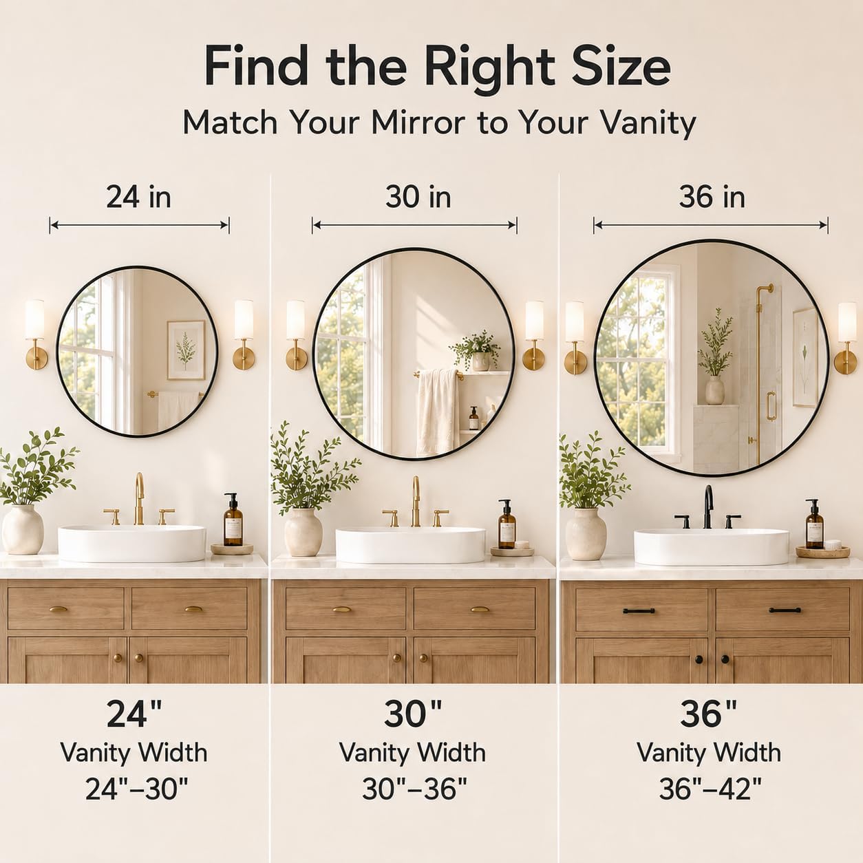 USHOWER Frameless Round Bathroom Mirror 24"