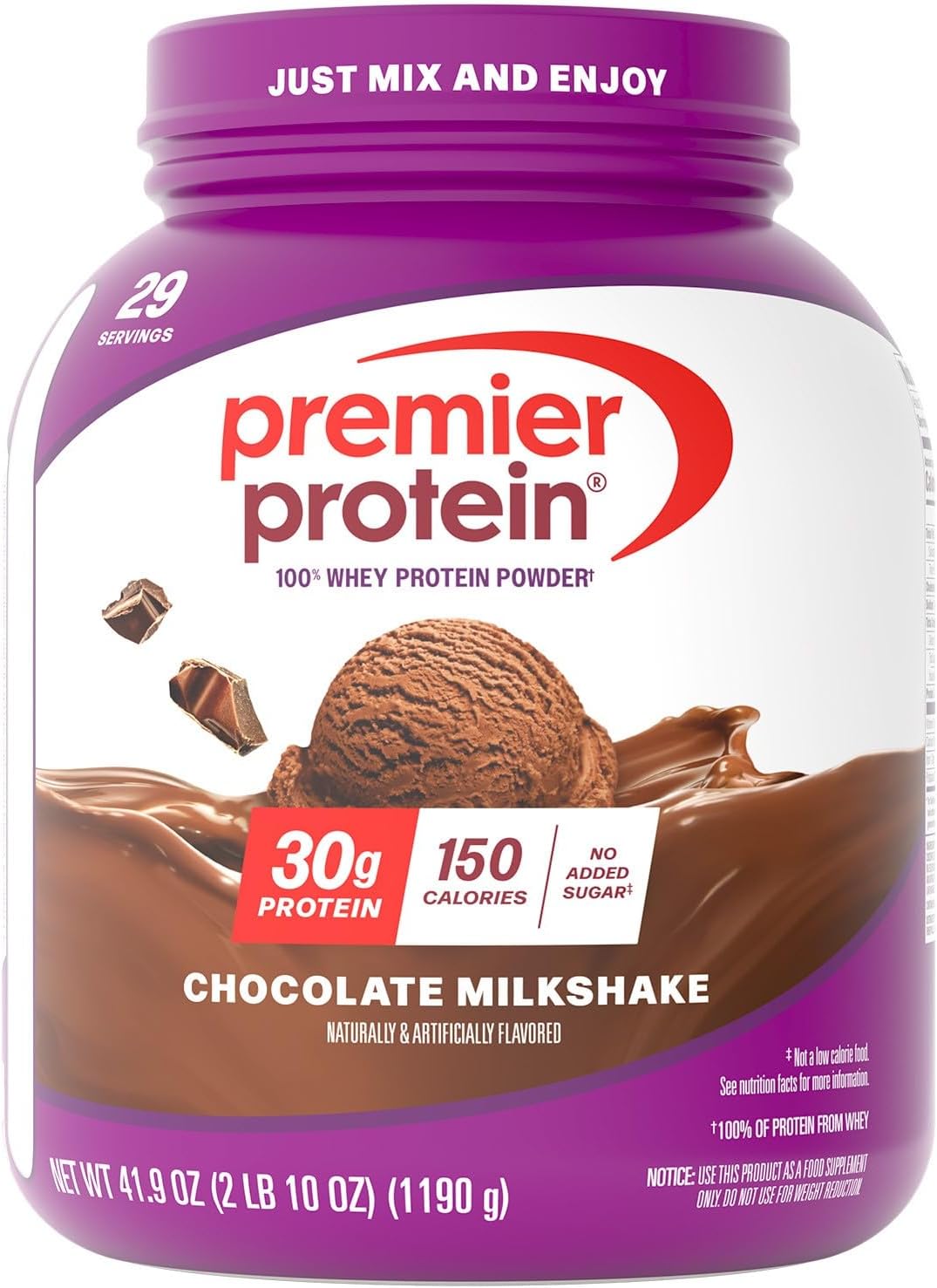 Premier Protein 30g High Protein Powder, 100% Whey, Chocolate, 17 Servings | No Added Sugar, Supports Muscle Health, Soy & Gluten-Free, 1.44 lb