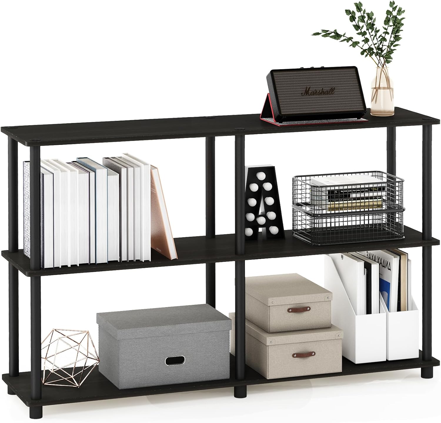Furinno TURN-N-TUBE Storage Shelves, 3-Tier 47.4 Wide Book Shelf, Corner Shelf, Toolless Open Shelves, for Organization and Storage, Living Room, Garage, Home Office, Black