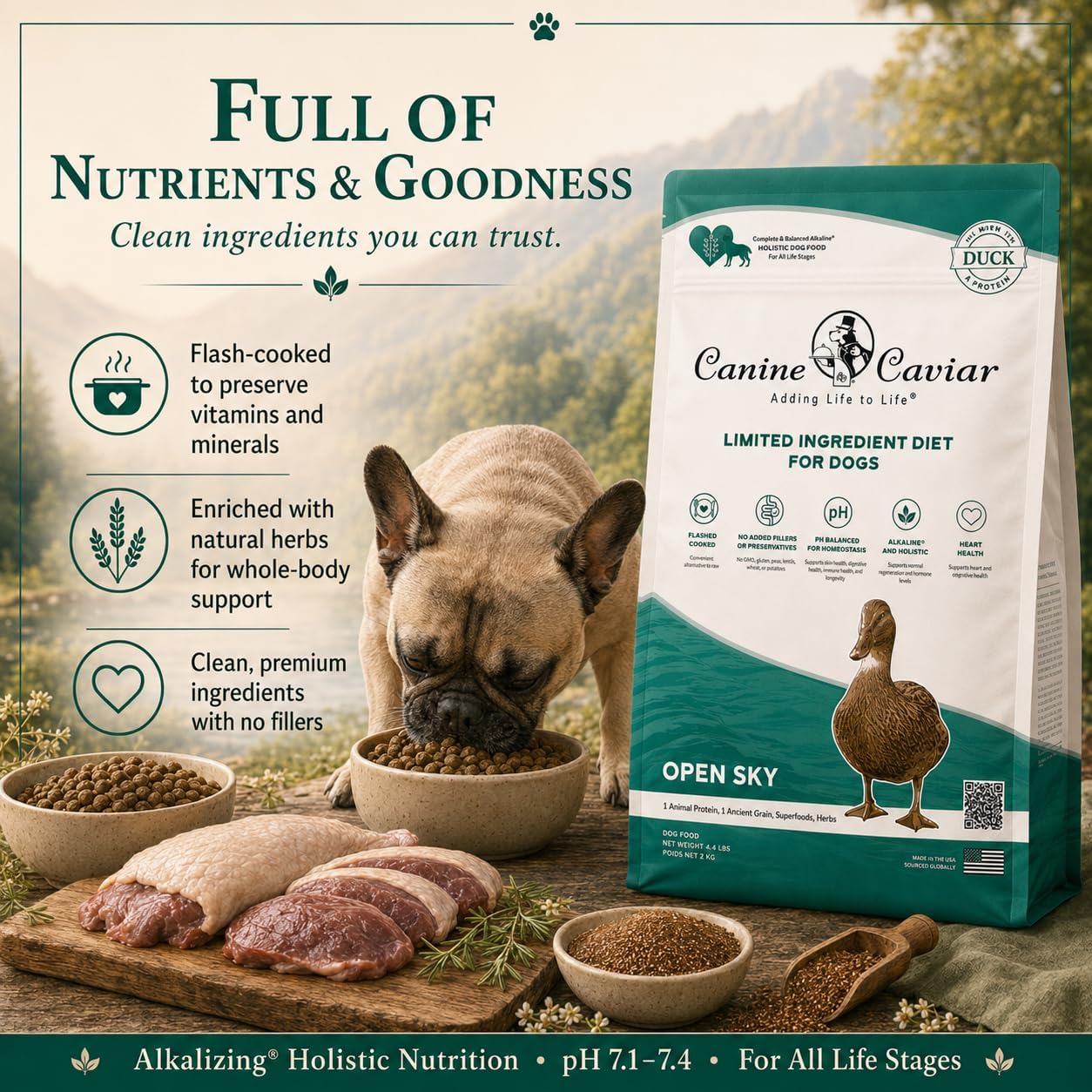 Canine Caviar - Open Range: Water Buffalo & Chickpea Alkaline Dry Dog Food, Limited Ingredients, Gluten-Free, Based on Science & Research, Veterinary Alternative Diet (22 Pound Bag)