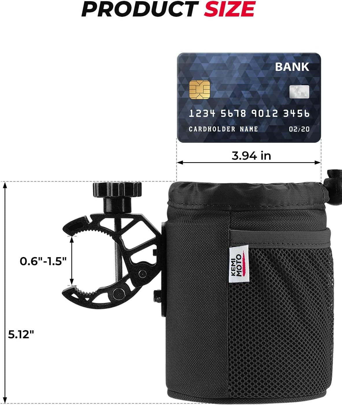 KEMIMOTO Motorcycle Cup Holder, Oxford Fabric Motorcycle Drink Holder with 0.6"-1.5" Alligator Clamp, Universal Water Bottle Cup Accessories for Bike