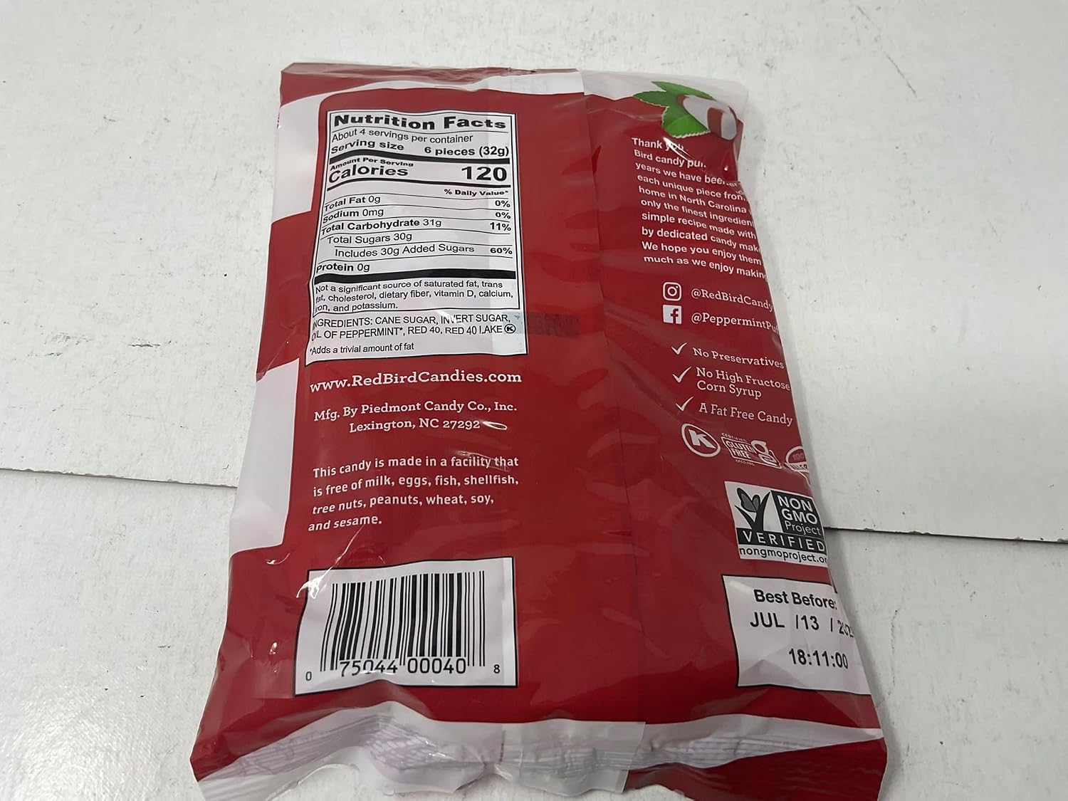 Red Bird Bag Peppermint Candy Puffs 4 oz