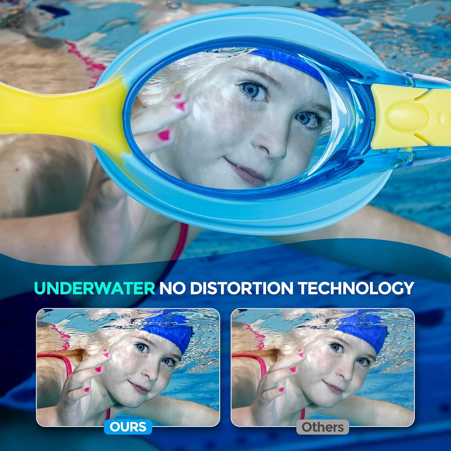 Portzon Unisex-Child Swim Goggles, Anti Fog No Leaking Clear Vision Water Pool Swimming Goggles