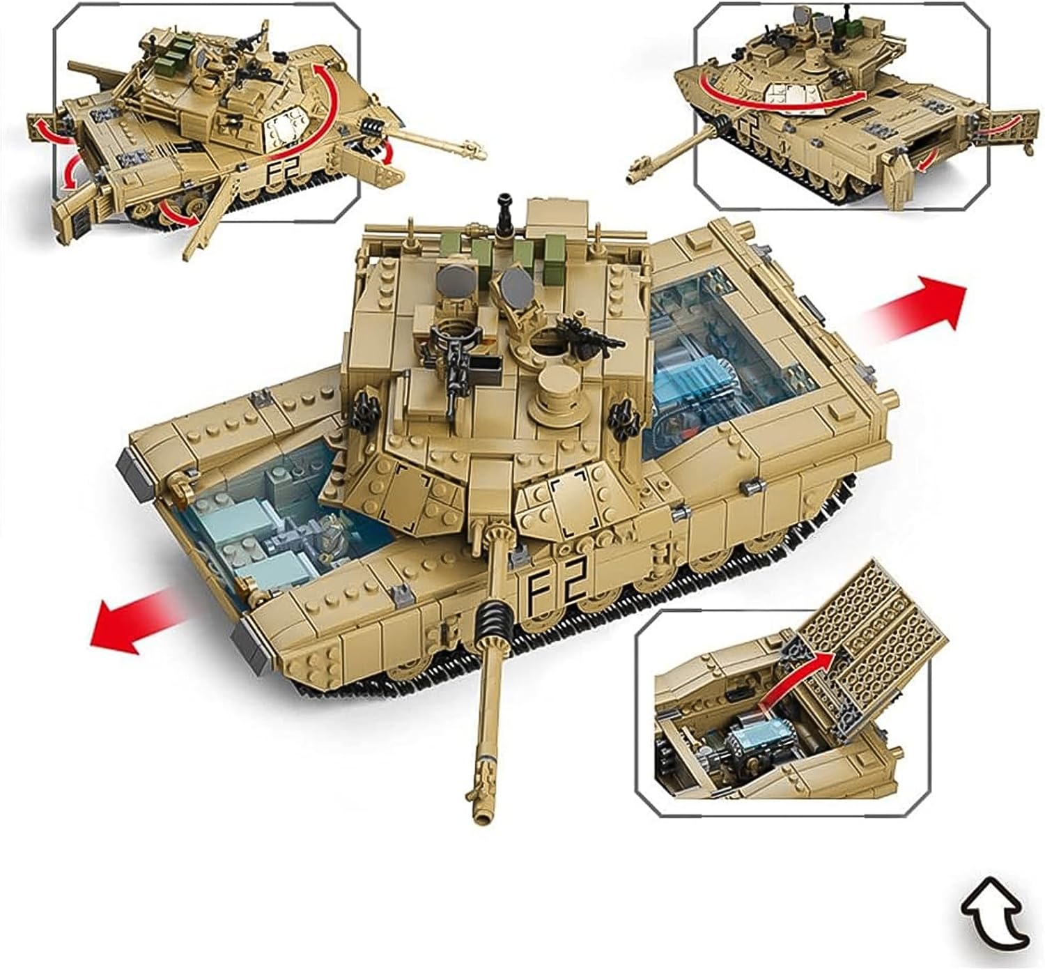 M1A2 Abrams Tank Building Set 1:28 Scale Military Model Kit 2-in-1 Vehicle | Armored Vehicle with Ruin Buildings Soldier Figures Army Blocks Toy Set