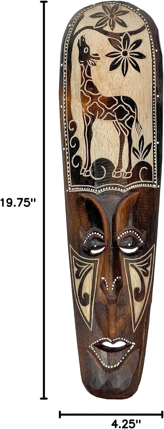 Zeckos Set of 5 African Animal Wall Masks, Hand-Carved Wood, 20 Inch | Painted Black Backdrop with Natural Grain