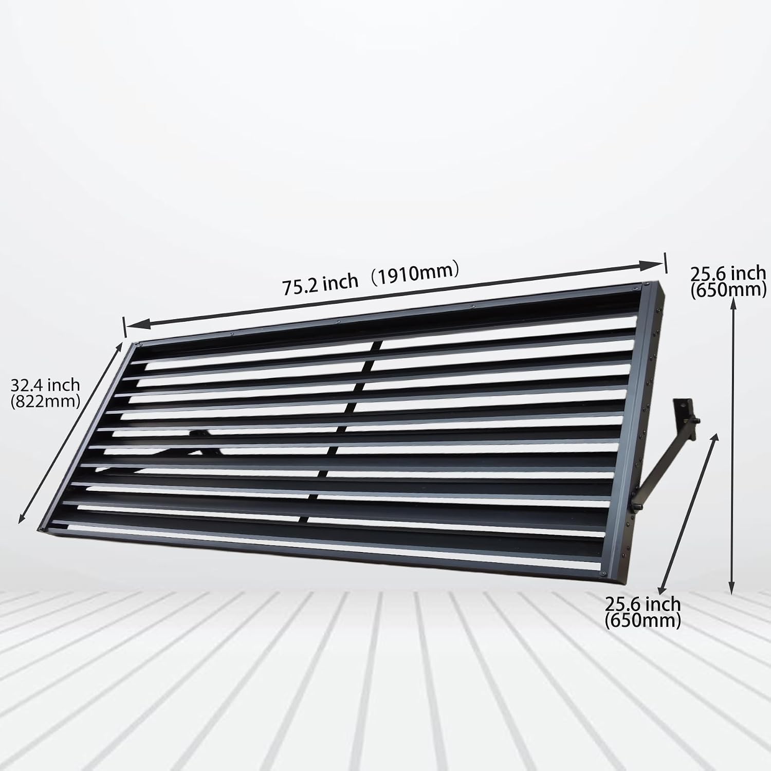 75.2" W x 32" H Black Aluminum Bahama Shutter Window Awning, Exterior Fixed Metal Louvered Canopy Sun Shade Rain Shelter for Doors, Windows, Entryway