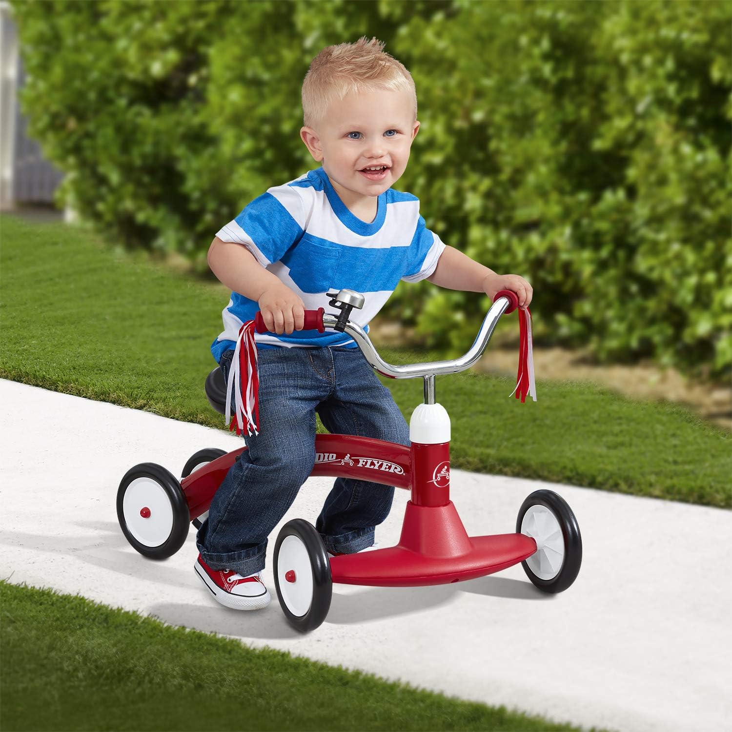 Radio Flyer Scoot About Ride On, Toddler Ride On Toys, for Toddlers 1-3 | Adjustable Seat, Stable Wide-Set Front Wheels, Clear Kick Path