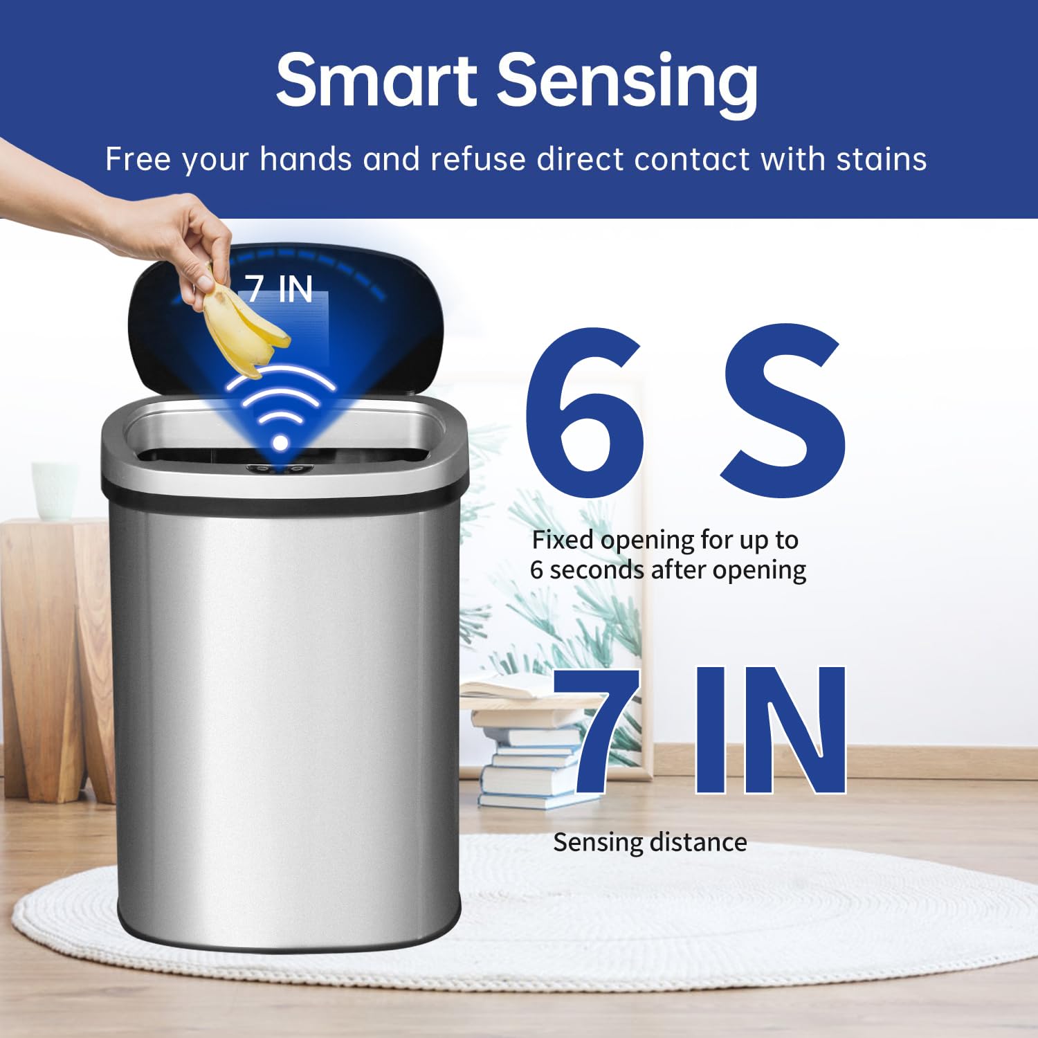 BestOffice | 13 Gallon Stainless Steel Trash Can with Lid | Steel | Automatic Touchless Garbage Can | Odor Control | Modern Oval Design | Easy to Clean | For Kitchen, Bathroom, Office or Home