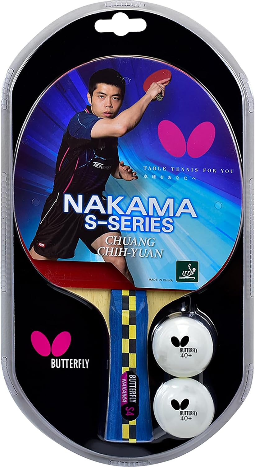 Butterfly Nakama S4 Table Tennis Racket - Carbon Fiber Power With Surprising Control - Nakama Series - Includes 2 40+ Balls - Recommended For