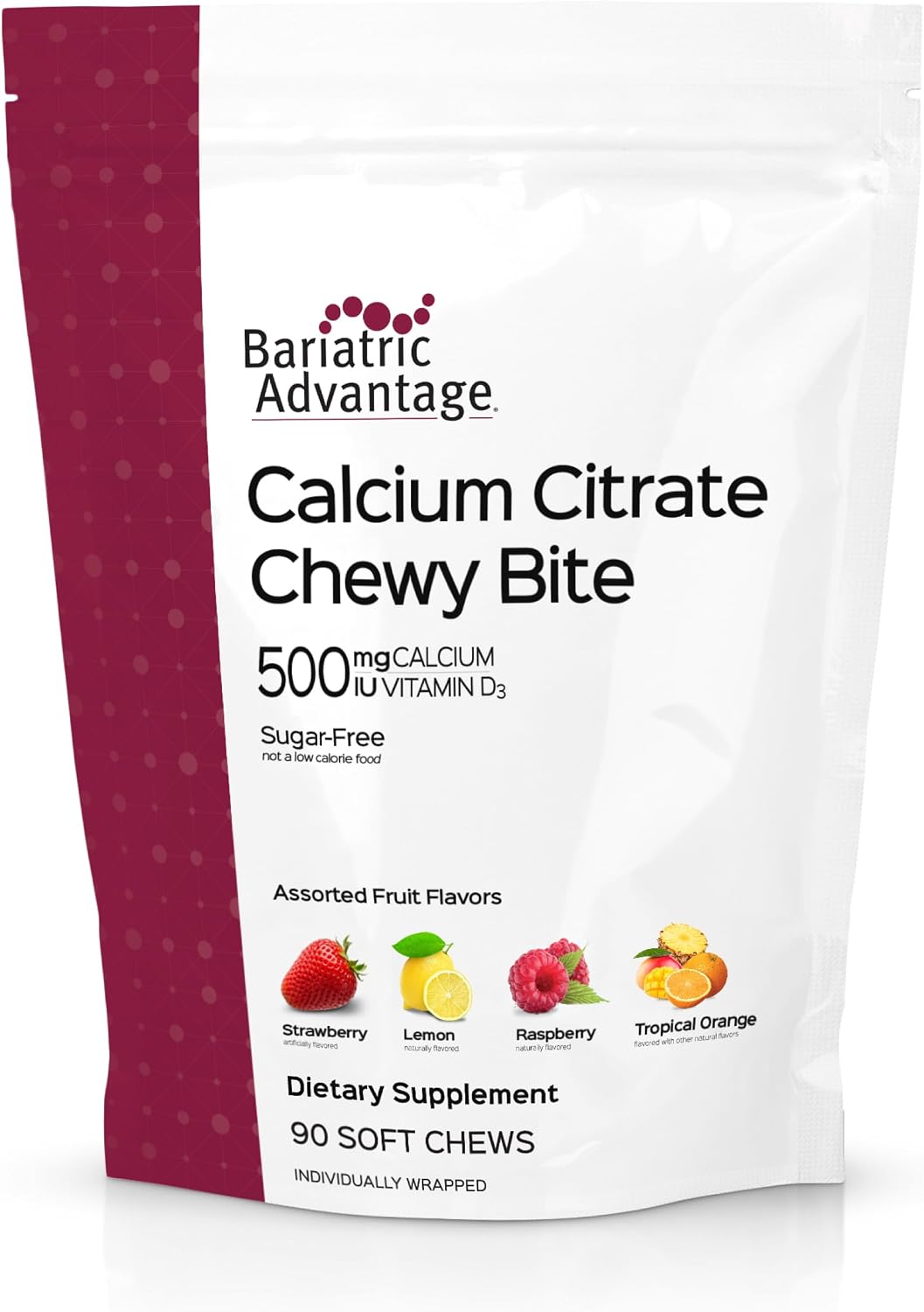 Bariatric Advantage Calcium Citrate Chewy Bites 500 mg - Highly Absorbable & Digestible - Vitamin D3 - Easily Chewable Calcium Supplement - Caramel Flavor - 90 Count